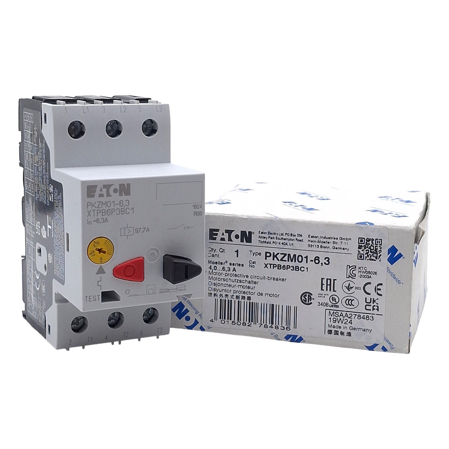 New Eaton PKZM01-6,3 Motor-Protective Circuit Breaker, 3-Pole, 4-6.3A Range, 400VAC