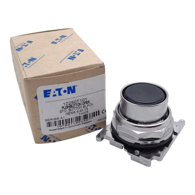New Eaton 10250T101 Pushbutton Operator, Momentary, Flush, Black, ø30.5mm Size