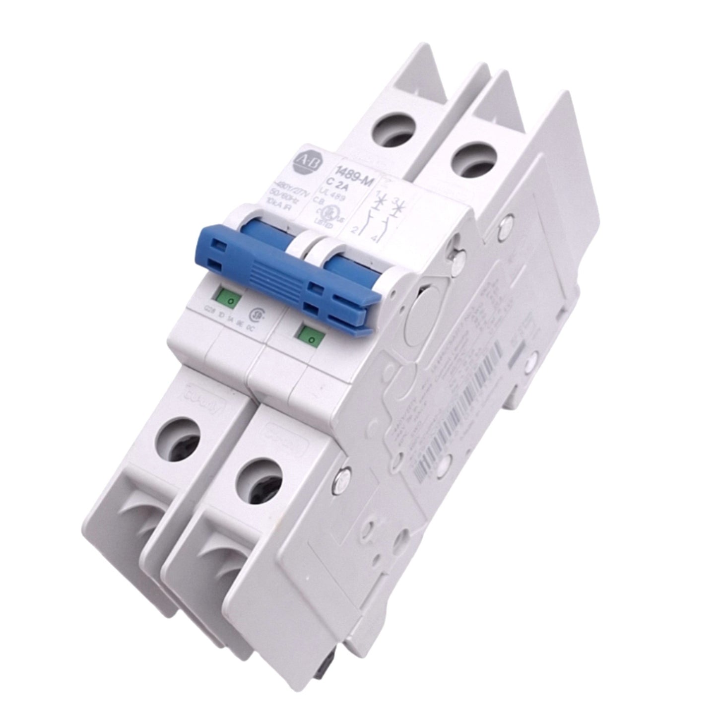 Used Allen Bradley 1489-M2C020 Circuit Breaker, 2-Pole 2A, 480Y/277VAC, DIN Rail
