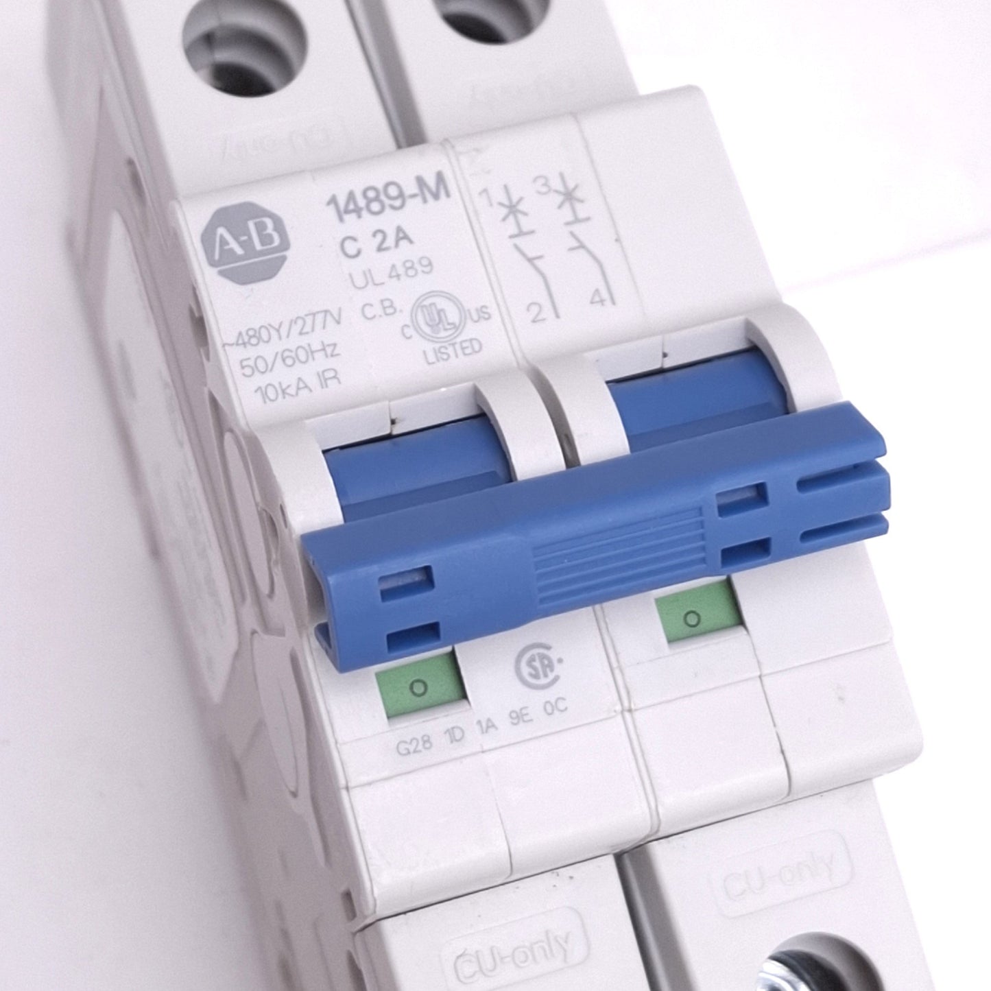 Used Allen Bradley 1489-M2C020 Circuit Breaker, 2-Pole 2A, 480Y/277VAC, DIN Rail