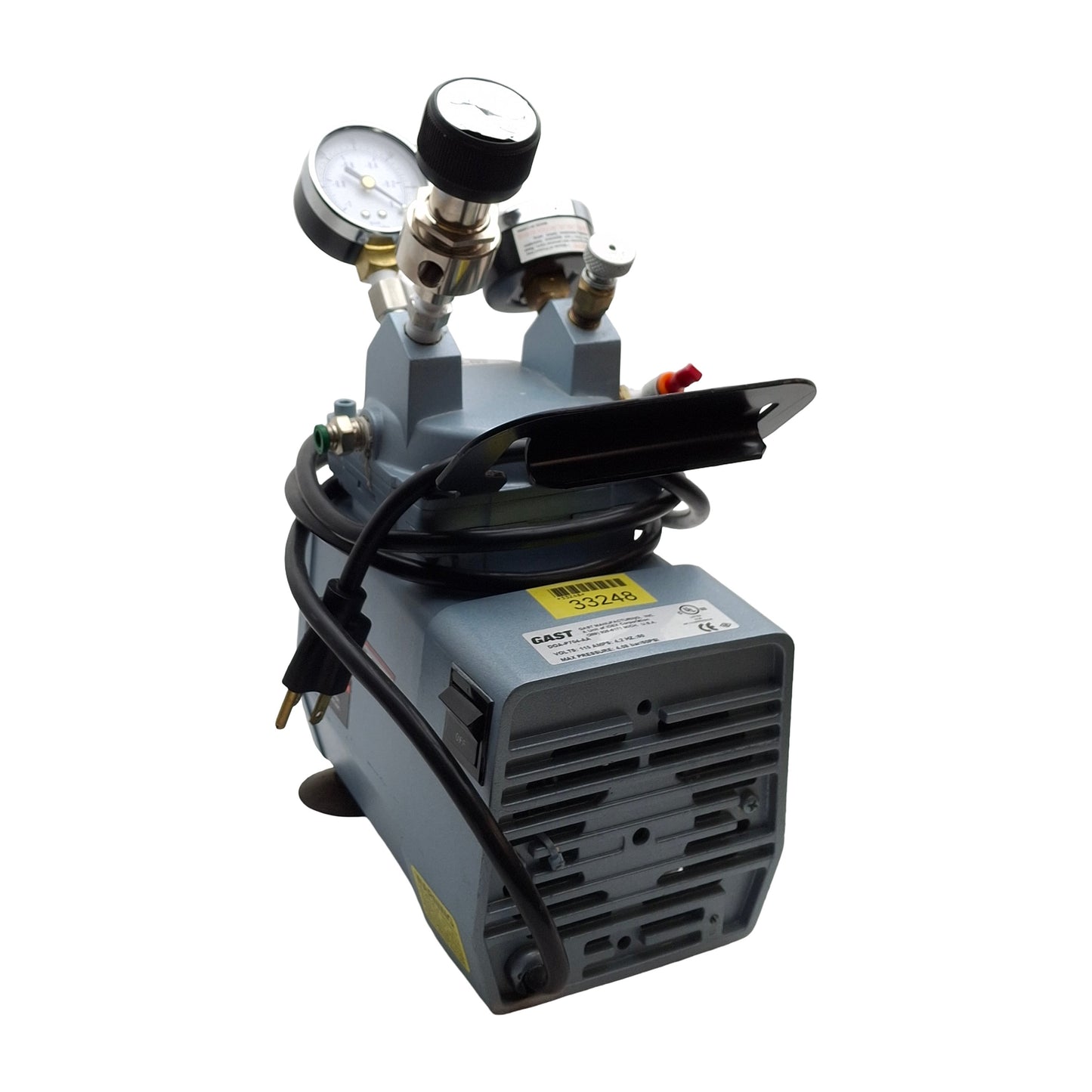 Used Gast DOA-P704-AA Compressor/Vacuum Pump 115VAC, 60psi Max, 3/8 NPT, *FEET*