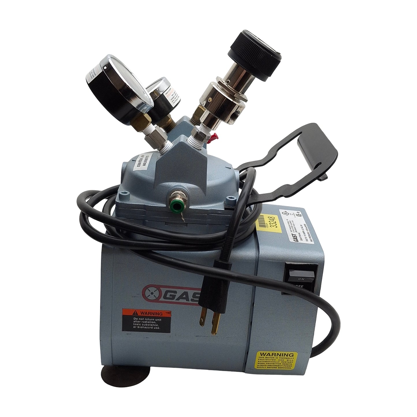 Used Gast DOA-P704-AA Compressor/Vacuum Pump 115VAC, 60psi Max, 3/8 NPT, *FEET*