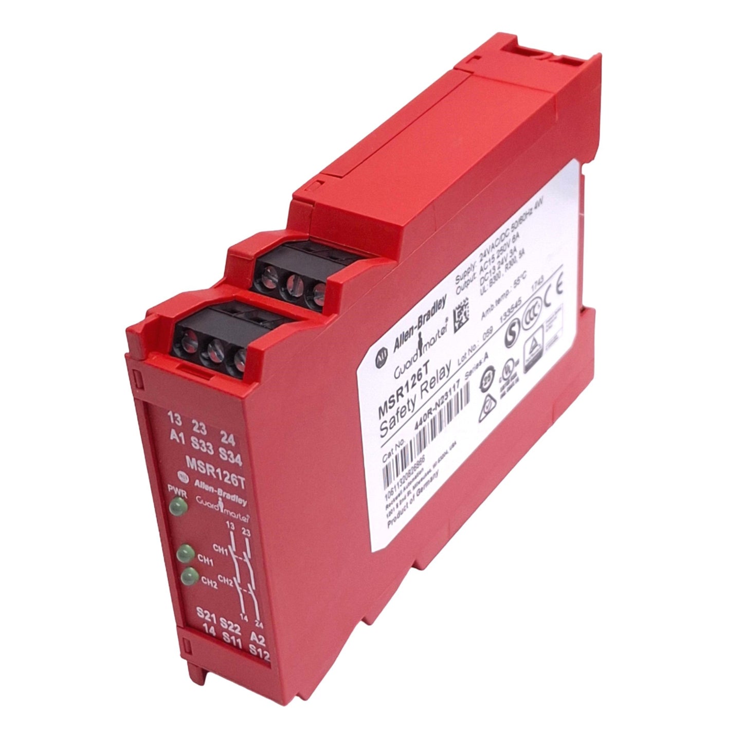 Used Allen Bradley 440R-N23117 MSR126T Guardmaster Safety Relay, OSSD, 2NO, 24VAC/DC