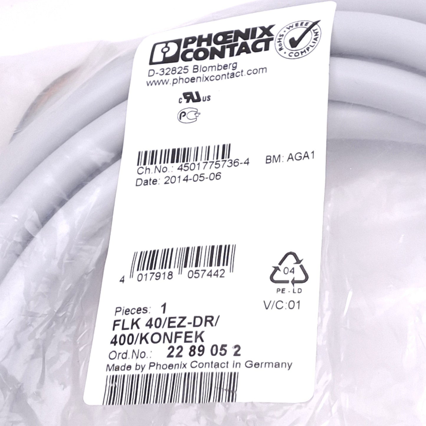 New Phoenix Contact 2289052 Varioface PLC Cable, 40-Pin Ribbon Header, 4m, 60V 1A