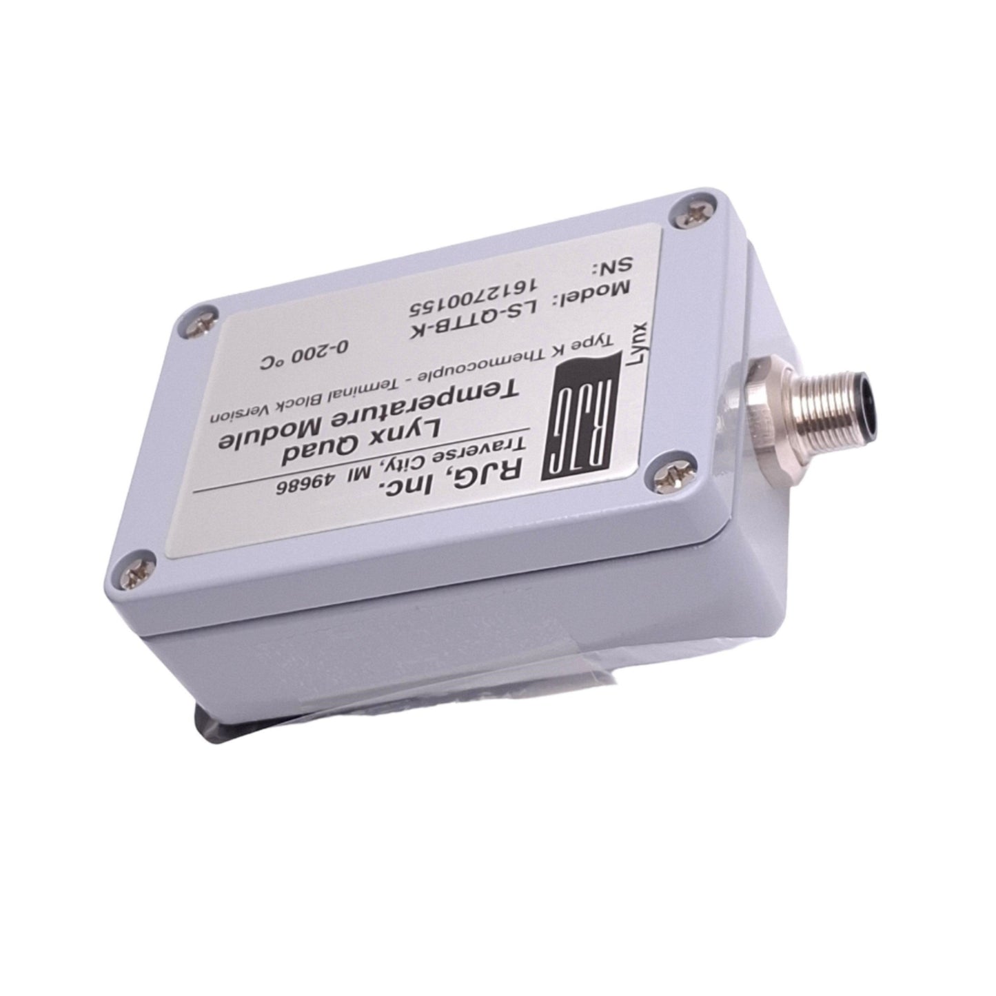 New RJG LS-QTTB-K Lynx Quad Temperature Module, Type K Thermocouple, 0-200C, M12 4-P