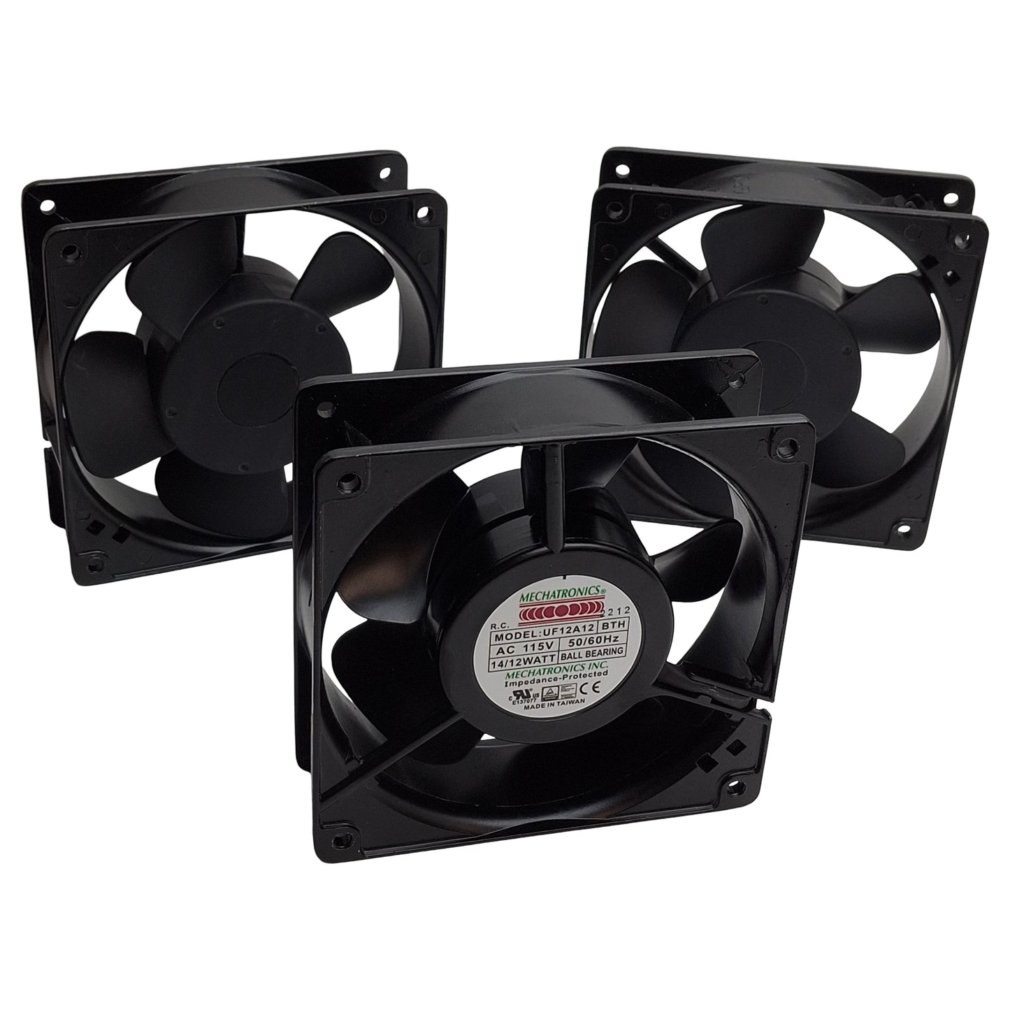 Used Lot of 3 Mechatronics UF12A12BTH Axial Fan, 120mm x 120mm, 115VAC 12W 60Hz