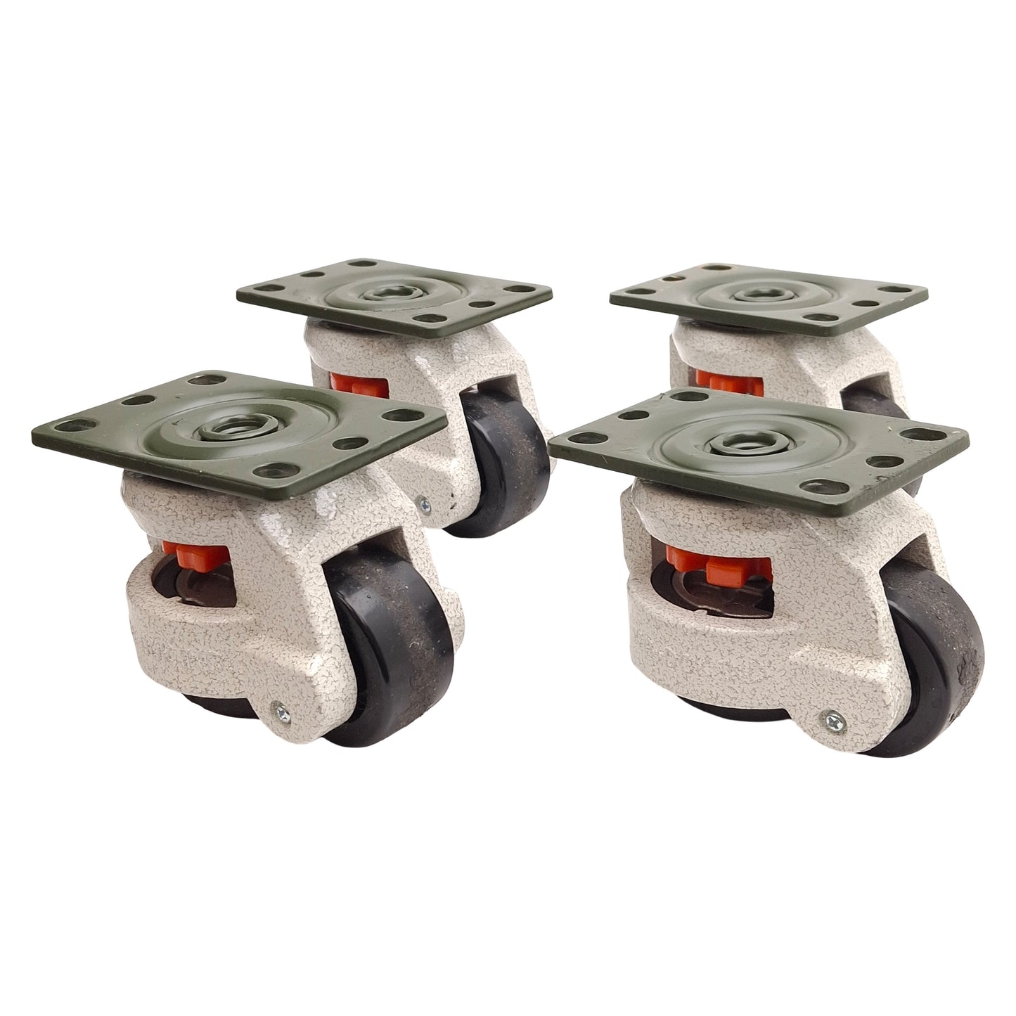 Used Lot of 4 Foot Master GD-60-PUS-F-NYN Leveling Caster, 95mm x 64mm Plate, 560kg