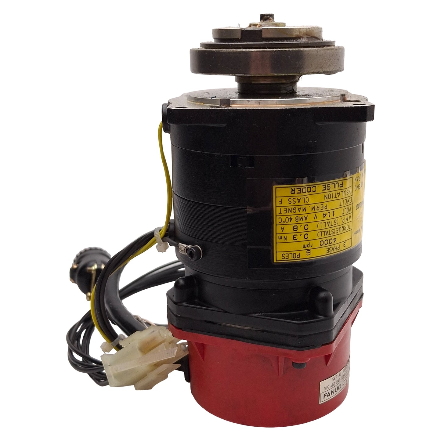 Used Fanuc A06B-0367-B355#0002 4-0F Servo Motor, 6-Pole, 3Ø 114VAC 0.8A, 4000rpm