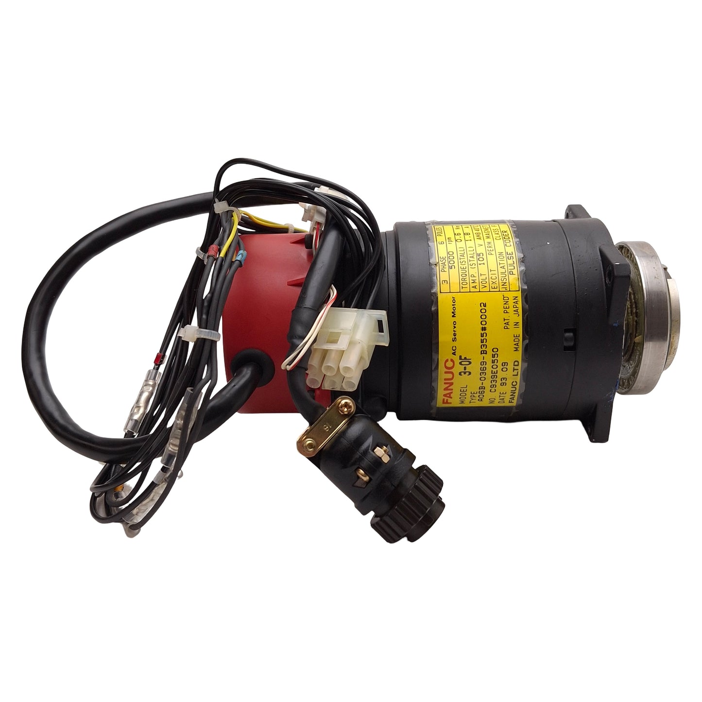 Used Fanuc A06B-0369-B355#0002 3-0F Servo Motor, 6-Pole, 3Ø 105VAC 1.8A, 5000rpm