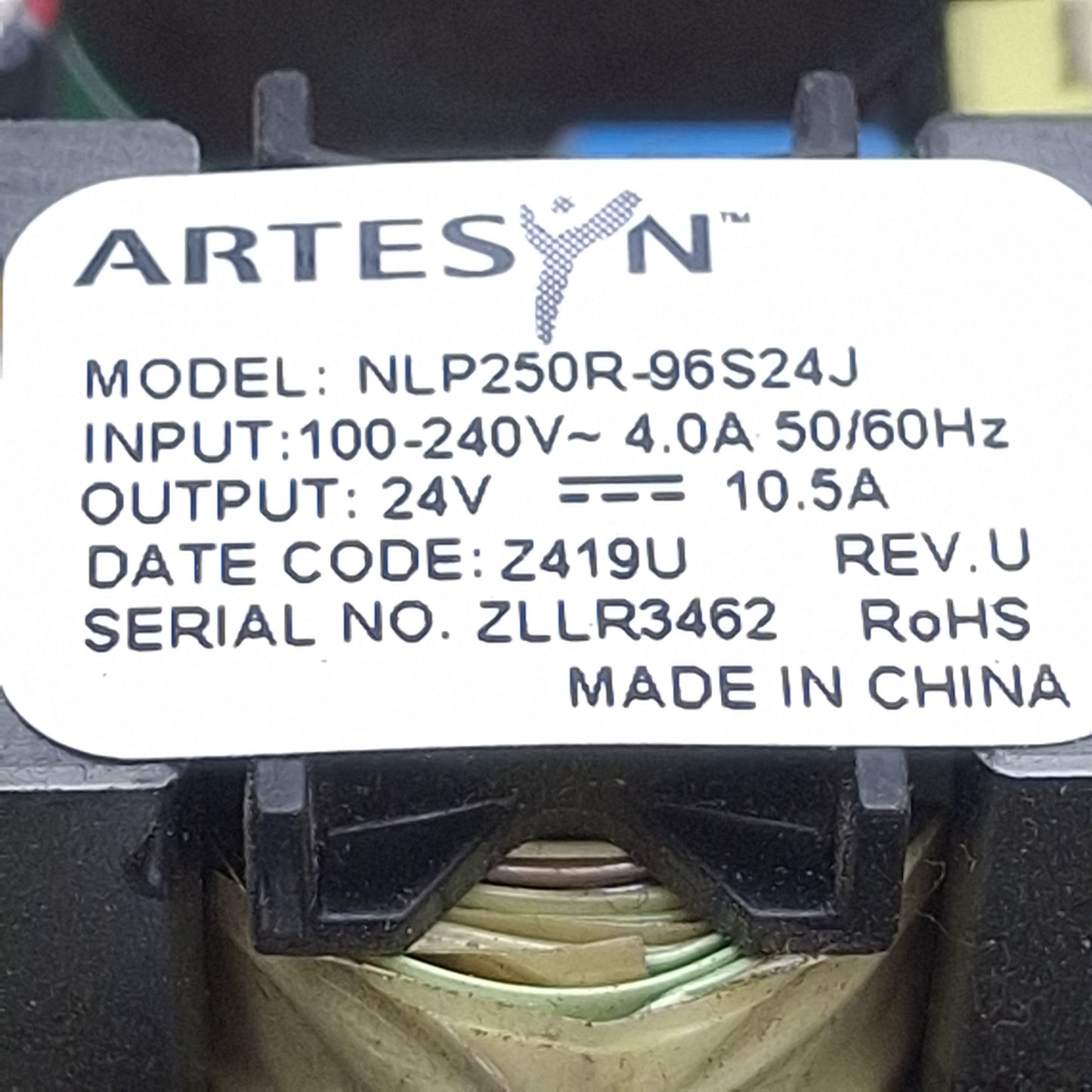 Used Artesyn NLP250R-96S24J Power Supply, 250W, 100-240VAC In, 24VDC Out, 4in x 7in