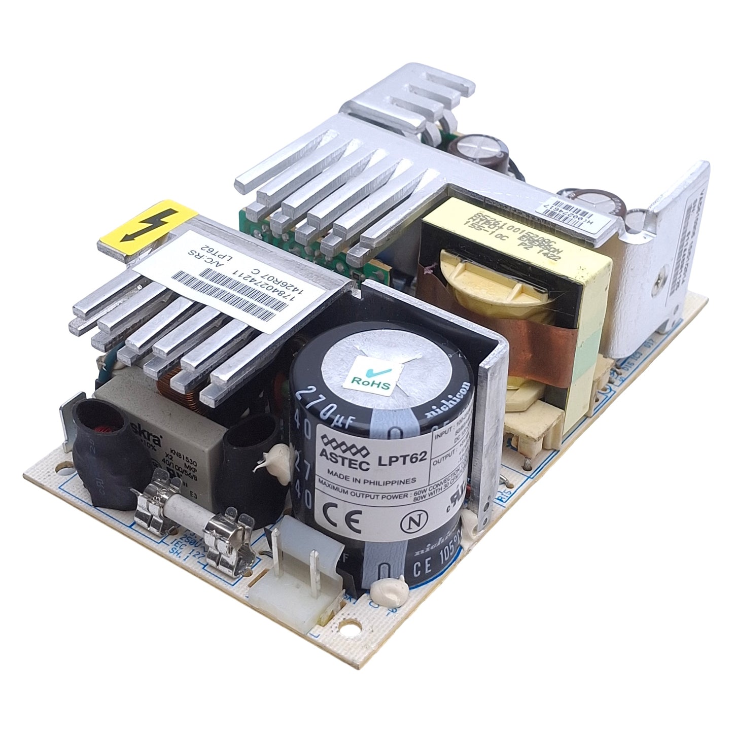 Used Astec LPT62 Power Supply, 60-80W, 85-264VAC/120-300VDC Input, 5VDC/15VDC Output