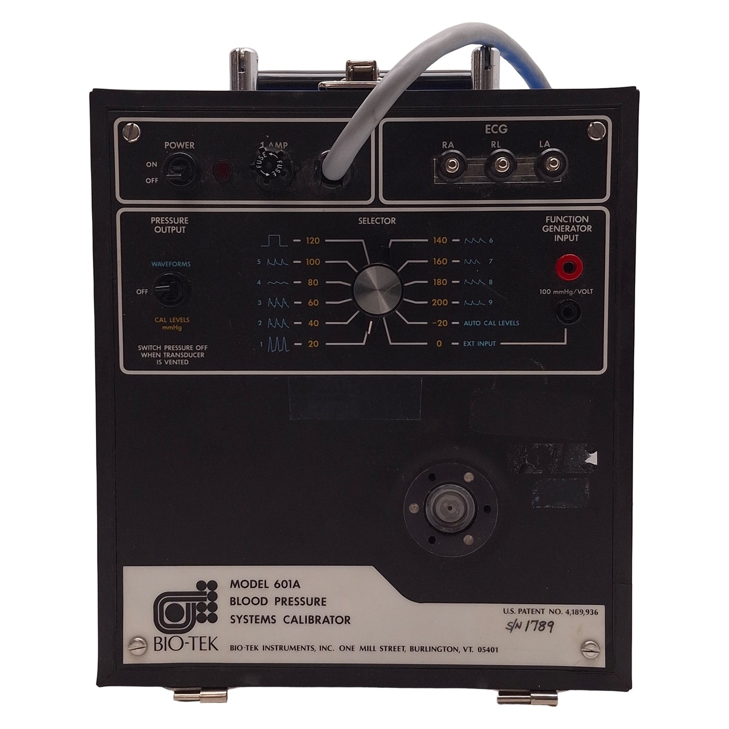 Used Bio-Tek 601A Blood Pressure Systems Calibrator 0-300mmHg Range, 125VAC