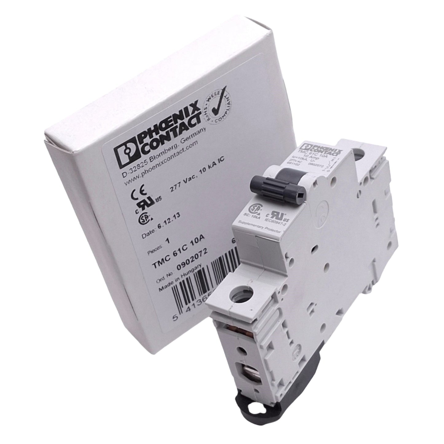 New Phoenix Contact 0902072 TMC61C10A Circuit Breaker, 1-Pole 10A, 277VAC, DIN Rail