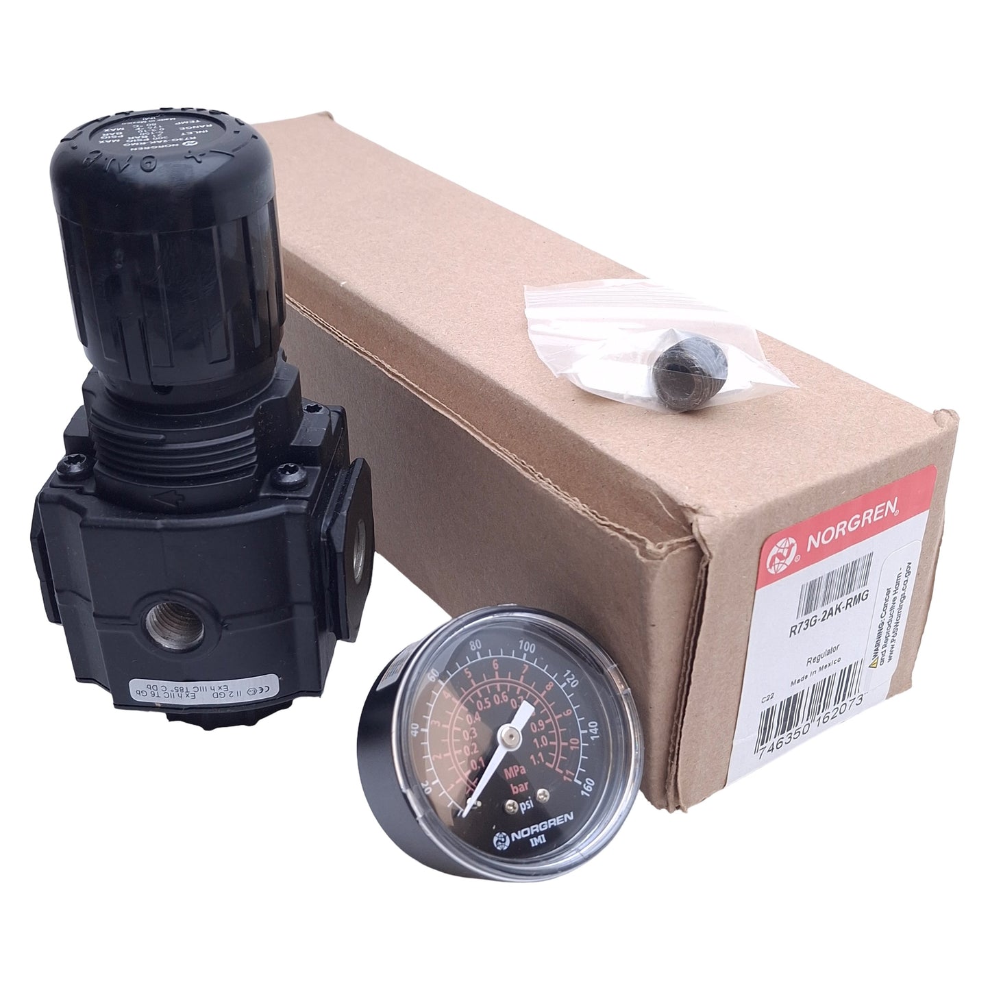 New Norgren R73G-2AK-RMG Pressure Regulator, 1/4" PTF, 300psi In 150psi Set, 127scfm