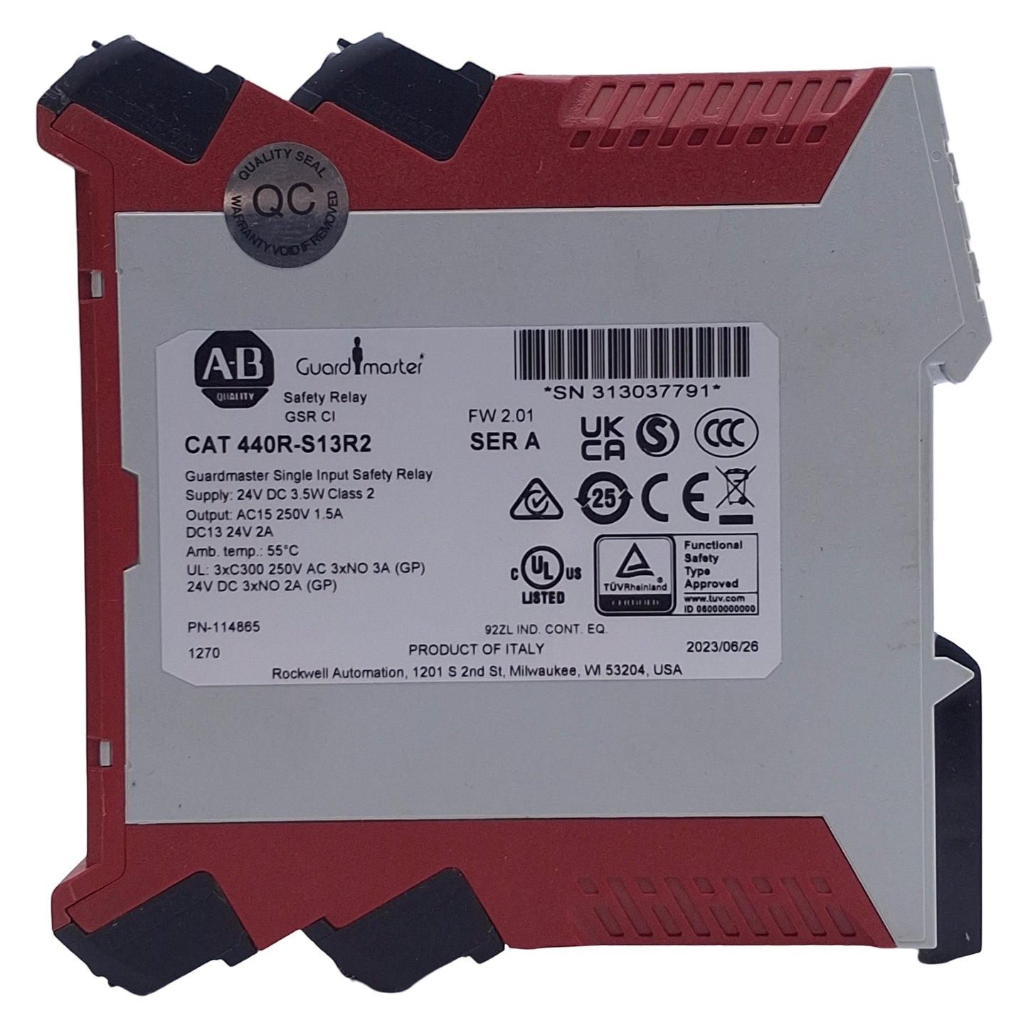 New Allen Bradley 440R-S13R2 Guardmaster CI Safety Relay 250VAC 1.5A, 3NO-1NC, 24VDC