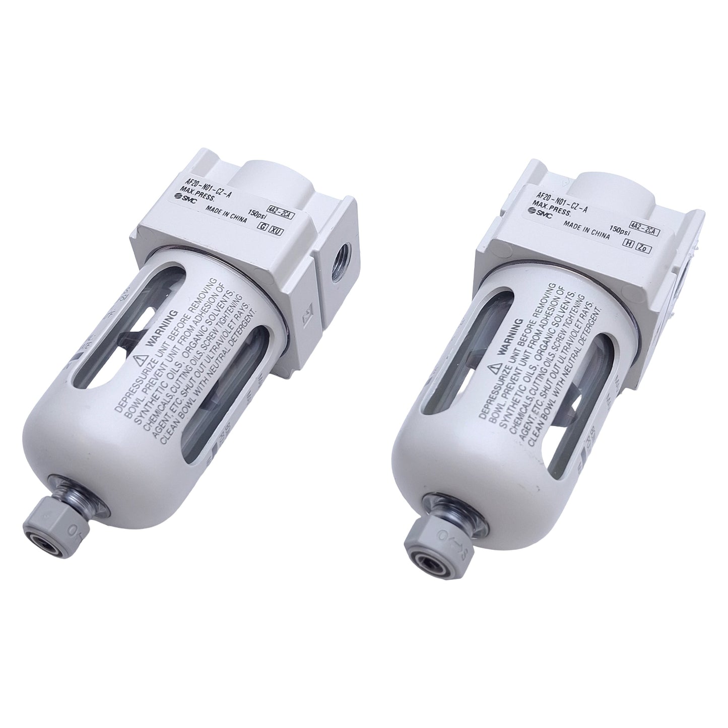 Used Lot of 2 SMC AF20-N01-CZ-A Pneumatic Filter, 1/8in NPT, 150psi Max, 5µm