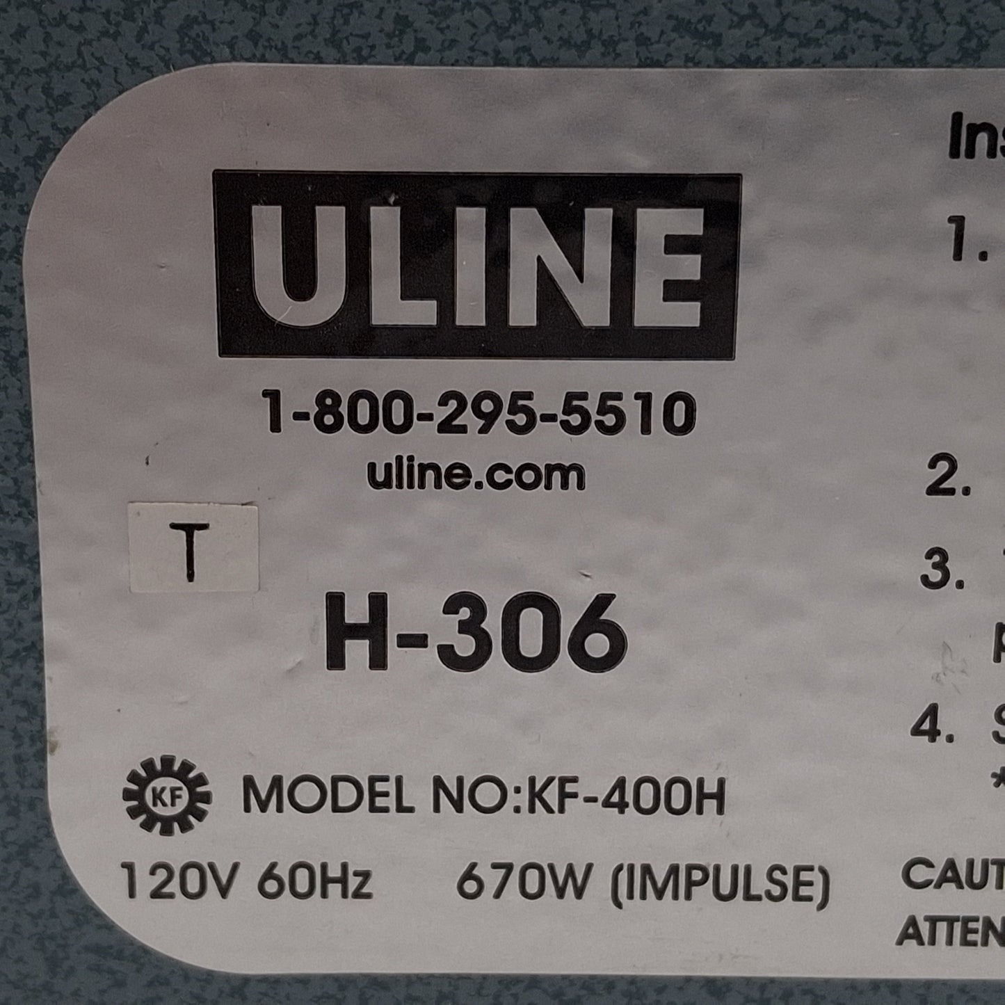 Used ULINE H-306 Tabletop Impulse Sealer, 16in x 1/16in Seal, 8mil, 670W, 120VAC