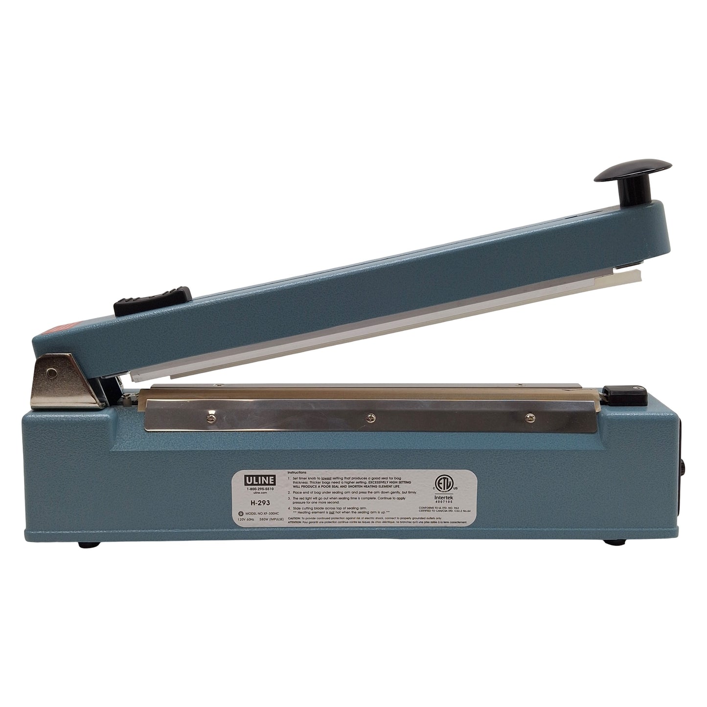 Used ULINE H-293 Tabletop Impulse Sealer w/ Cutter, 12in x 1/16in Seal, 8mil, 120VAC