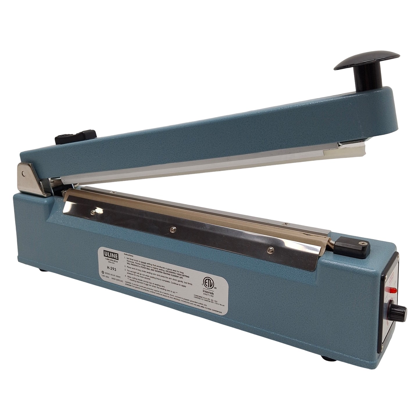 Used ULINE H-293 Tabletop Impulse Sealer w/ Cutter, 12in x 1/16in Seal, 8mil, 120VAC