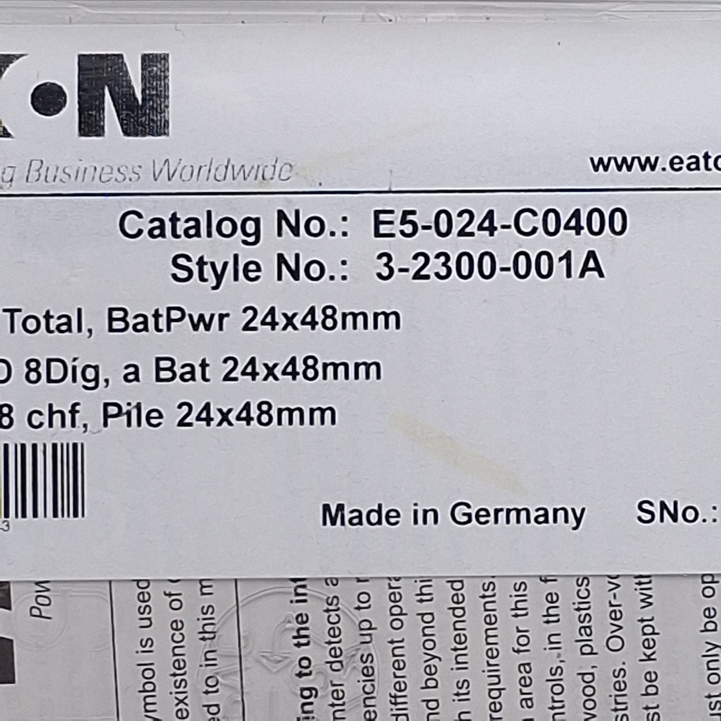 New Eaton E5-024-C0400 LCD Display Counter/Totalizer, PNP/NPN, 8-Digit, 1/32 DIN