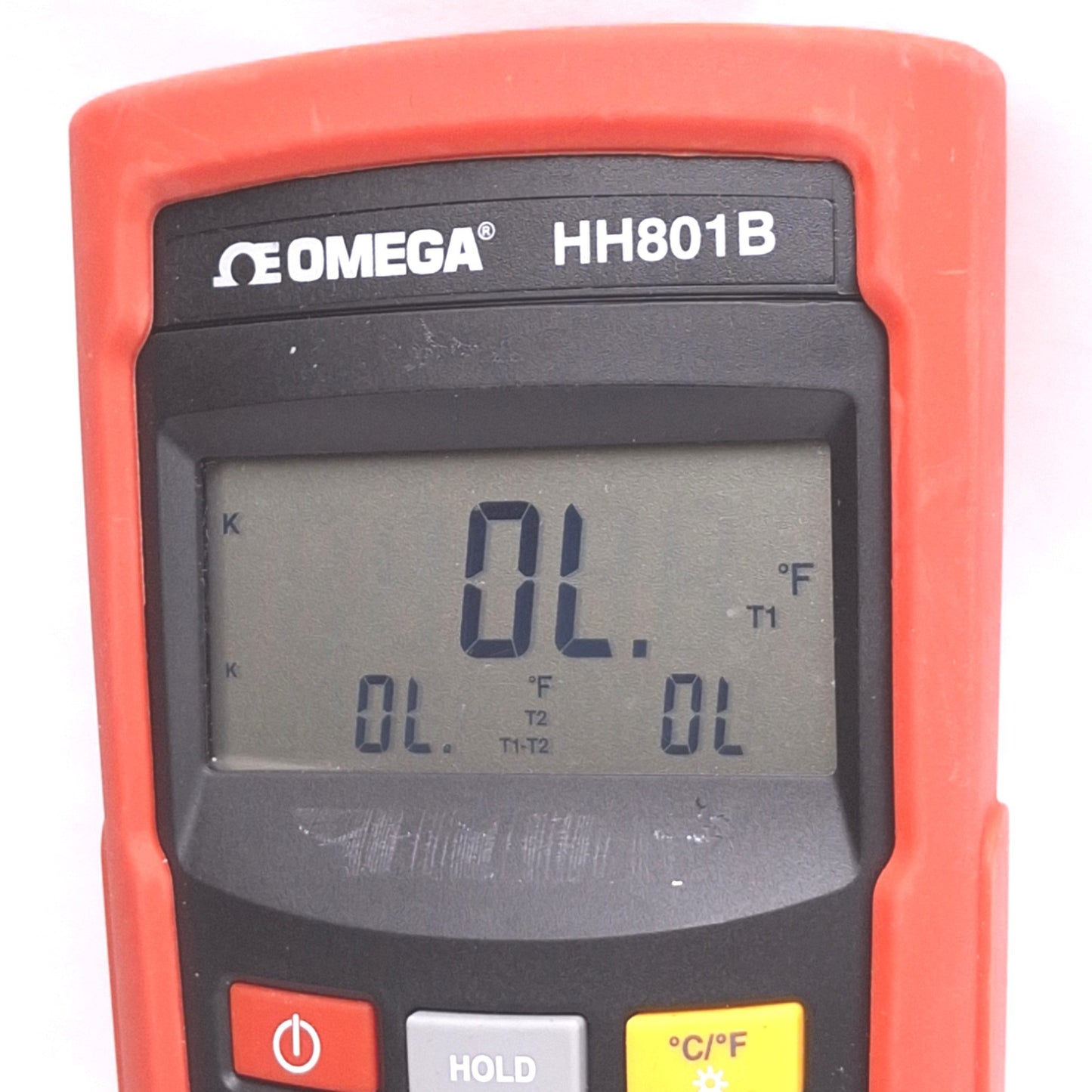 Used Omega HH801B Dual-Input Thermometer, Type K/J/T/E Thermocouple, 3.5 Digit
