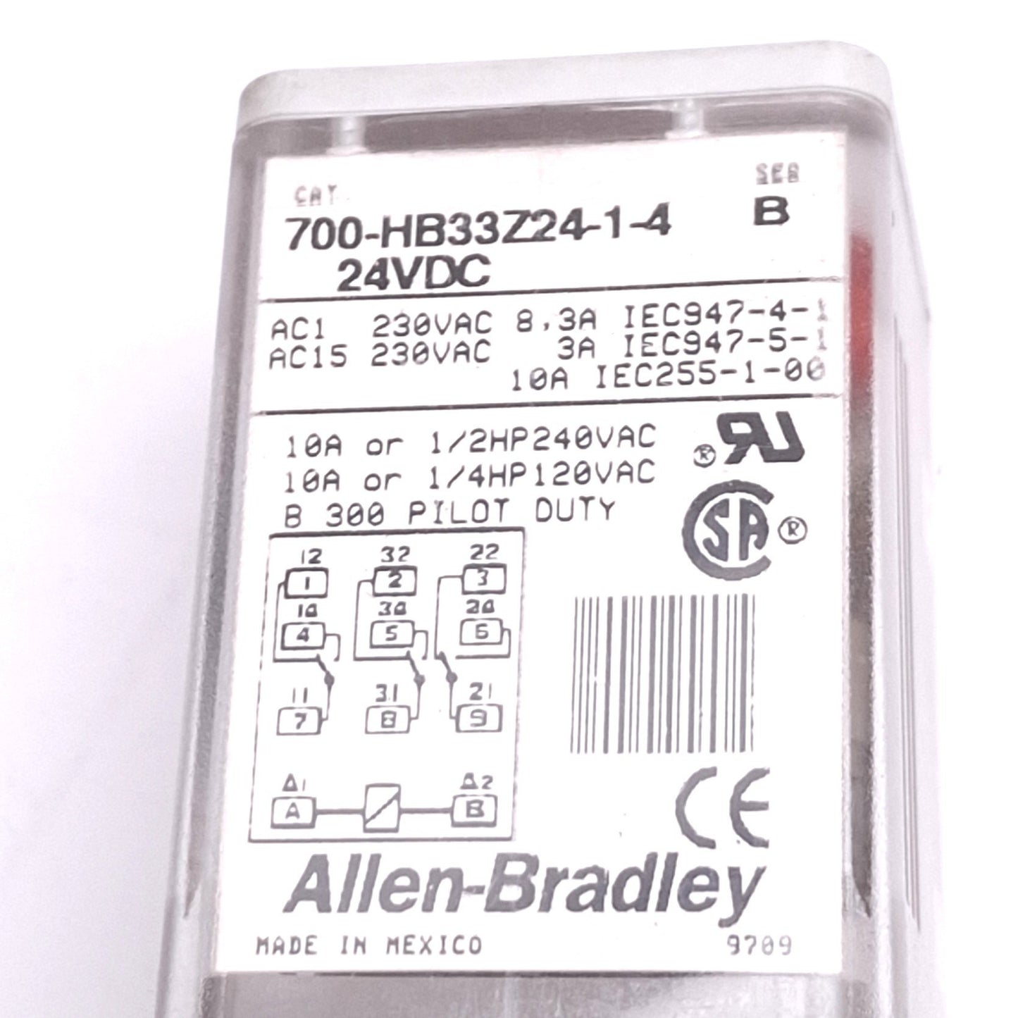 Used Allen Bradley 700-HB33Z24-1-4 Relay, 3PDT, 11-Pin, 10A Max, 24VDC Coil