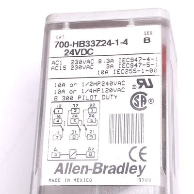 Used Allen Bradley 700-HB33Z24-1-4 Relay, 3PDT, 11-Pin, 10A Max, 24VDC Coil