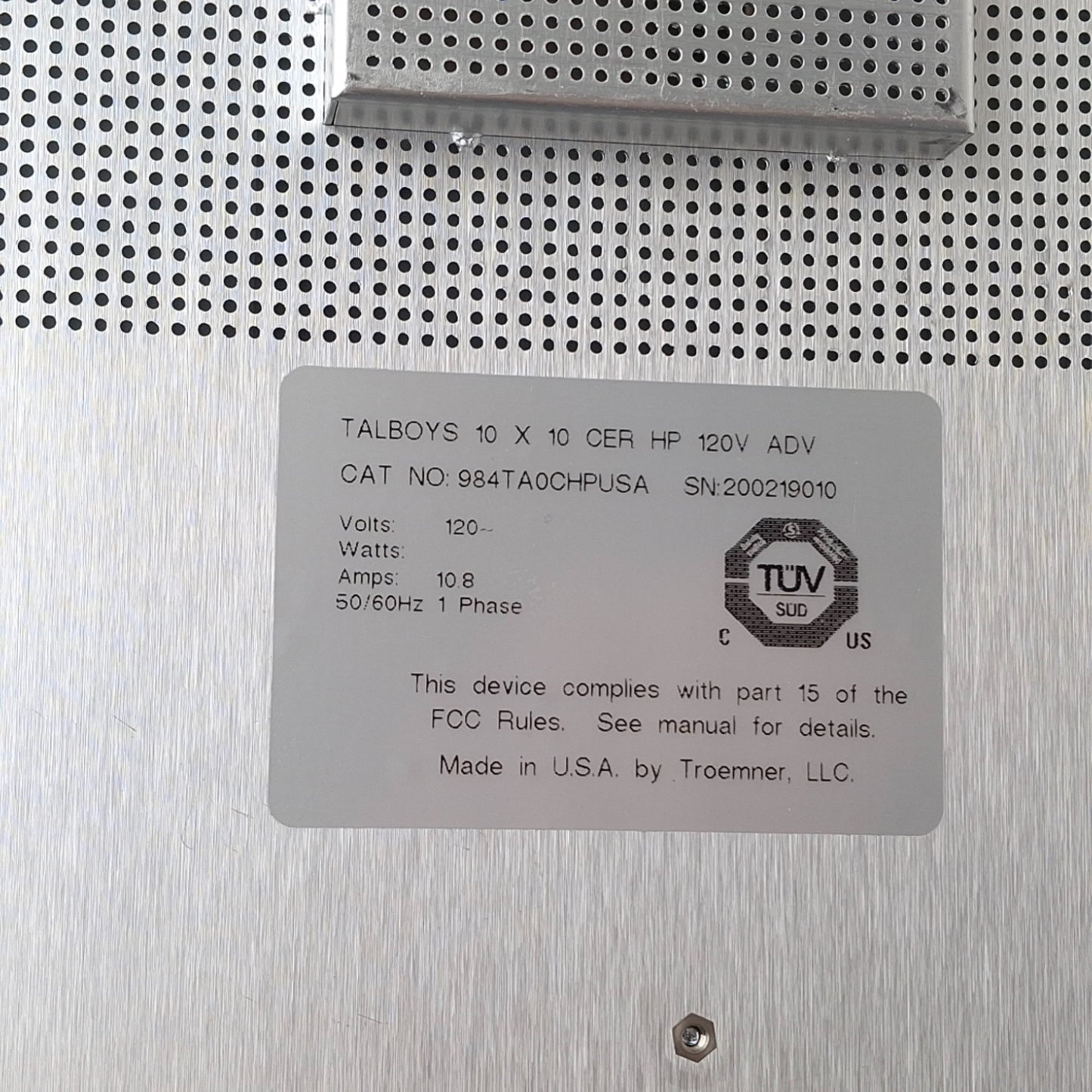 Used Tallboys 984TA0CHPUSA Digital Hotplate +5°C to 500°C, 10in x 10in Ceramic 120VAC