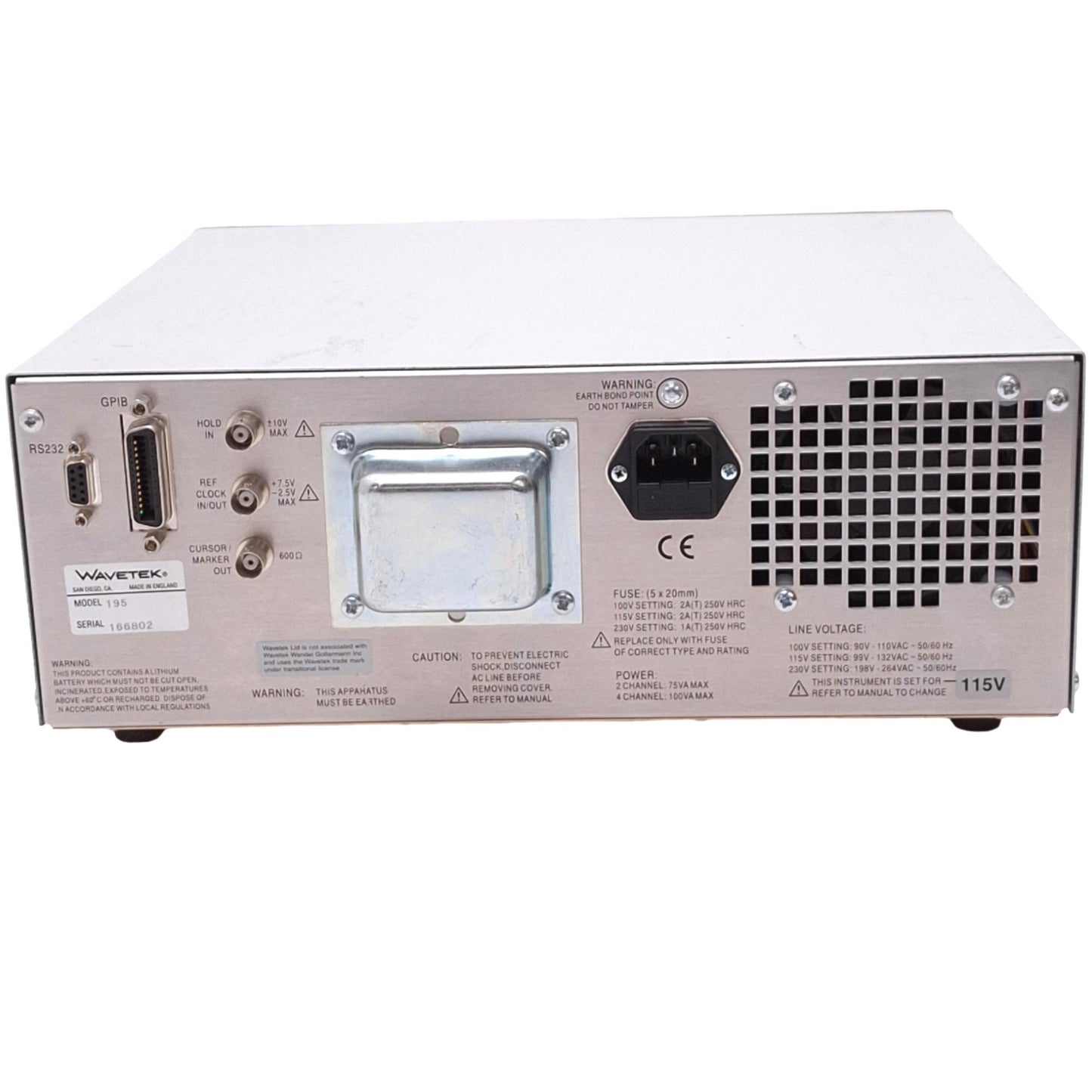 Used Wavetek 195 Universal Waveform Generator, 16MHz, 40MS/s, 100-240VAC, GPIB/RS232