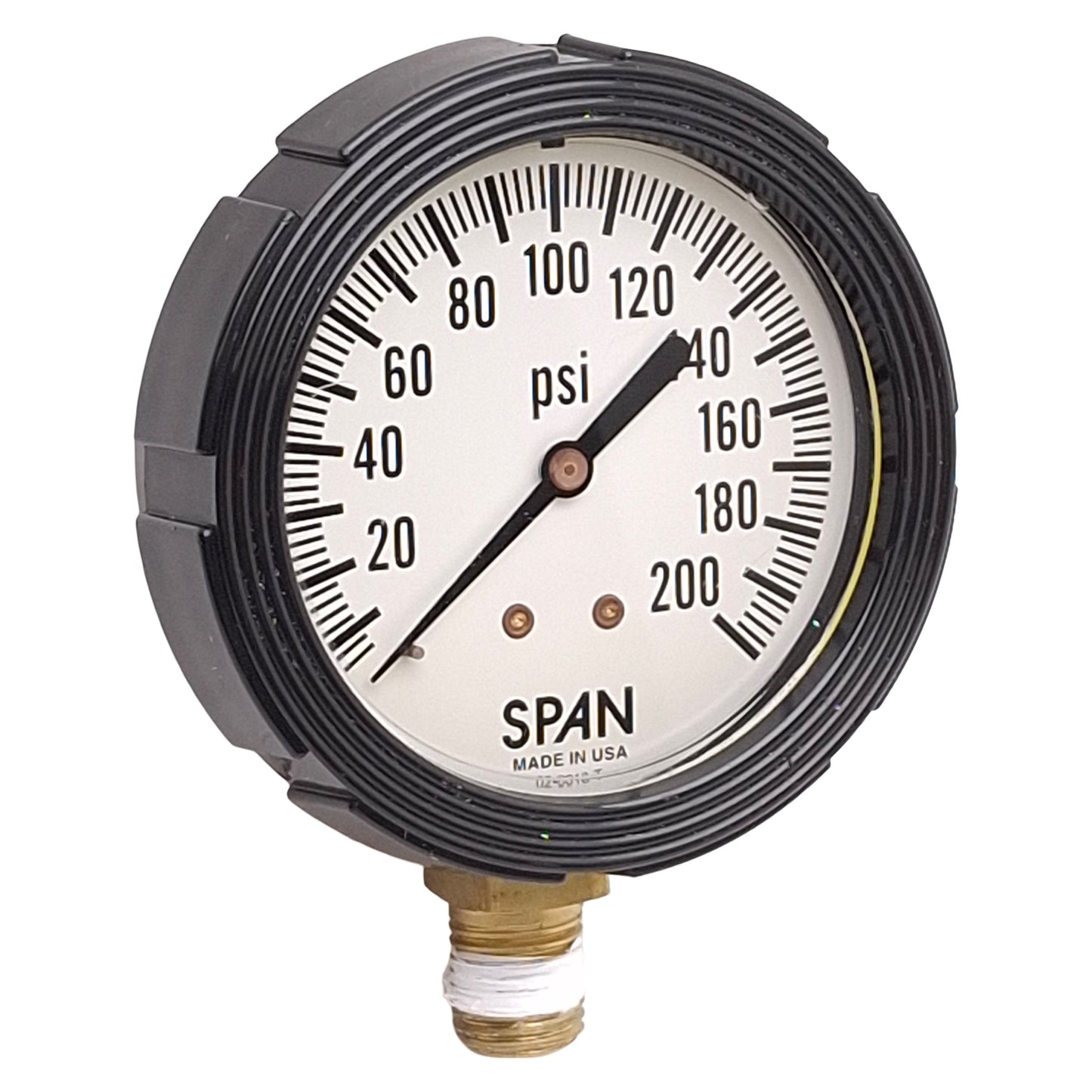 Used Span 02-0013-T Pressure Gauge, ø2-1/2in Dial, 0-200psi, 1/4in NPT Male