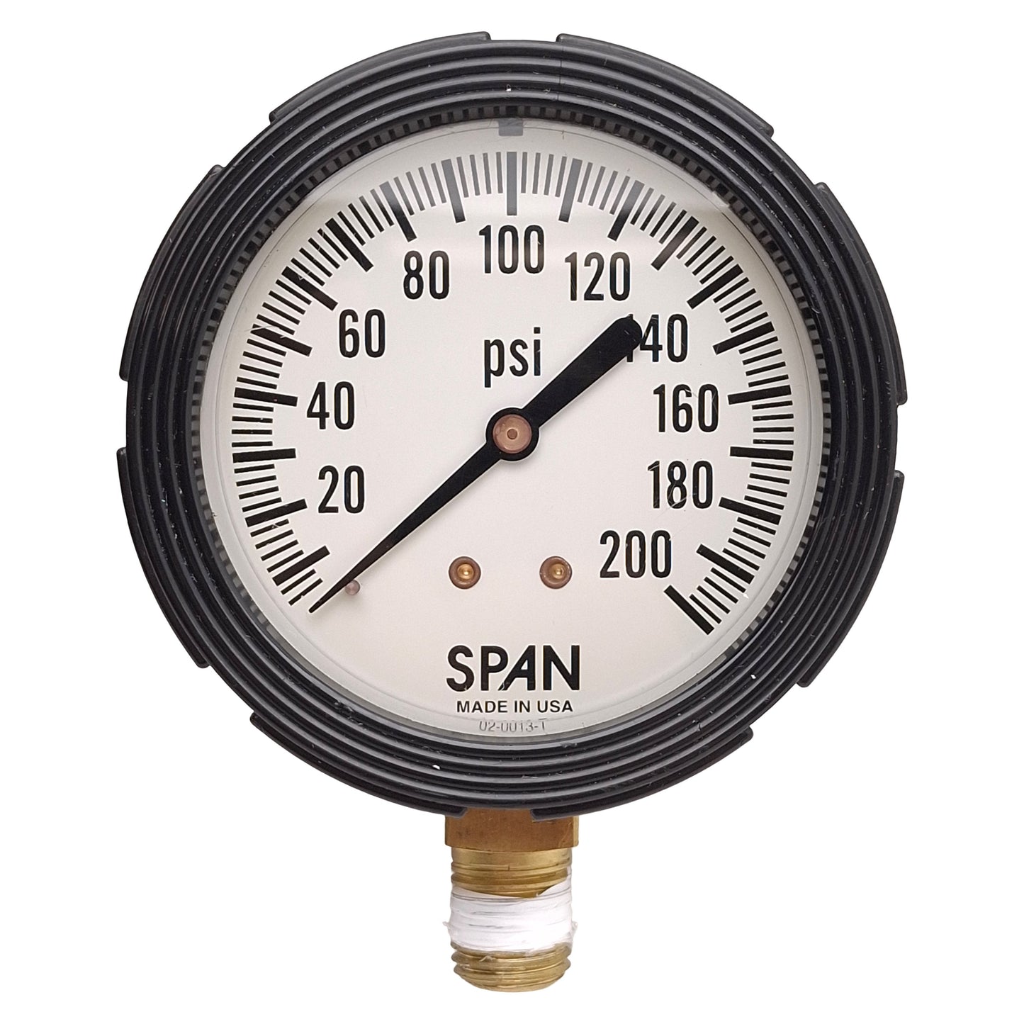 Used Span 02-0013-T Pressure Gauge, ø2-1/2in Dial, 0-200psi, 1/4in NPT Male