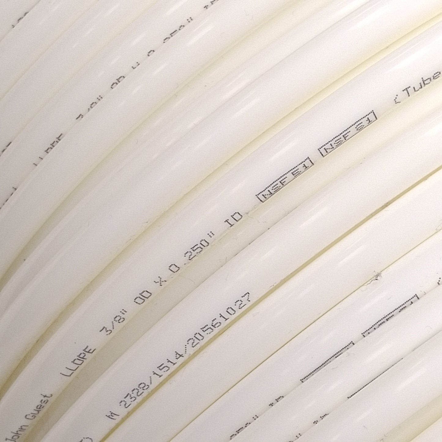 Used John Guest White LLDPE Tubing, ø3/8in OD x ø0.250in ID, 230psi @ 70°F, 450ft