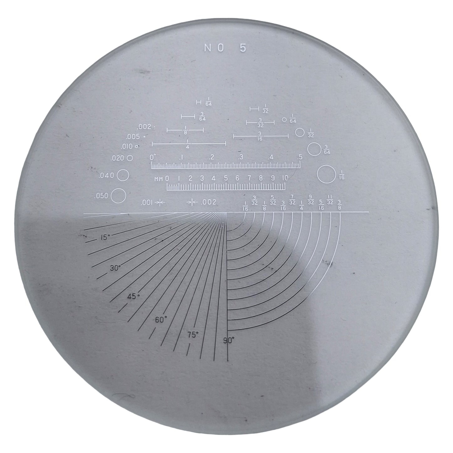 Used Mitutoyo 183-145 Reticle For Pocket Comparators, ø30mm, 0-90° Range, 5° Pitch