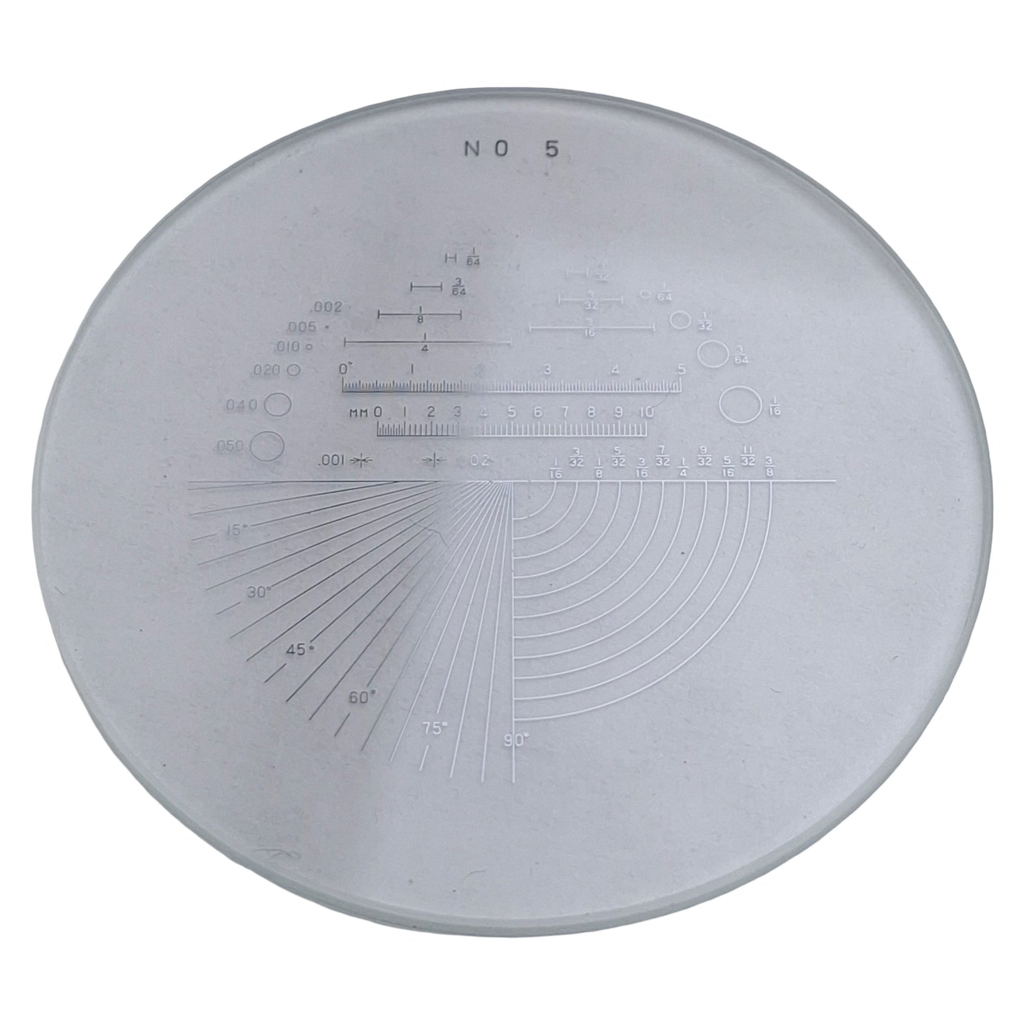 Used Mitutoyo 183-145 Reticle For Pocket Comparators, ø30mm, 0-90° Range, 5° Pitch