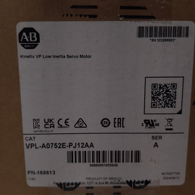 New Allen Bradley VPL-A0752E-PJ12AA Kinetix Inverter Duty AC Servo Motor, 240VAC 3PH