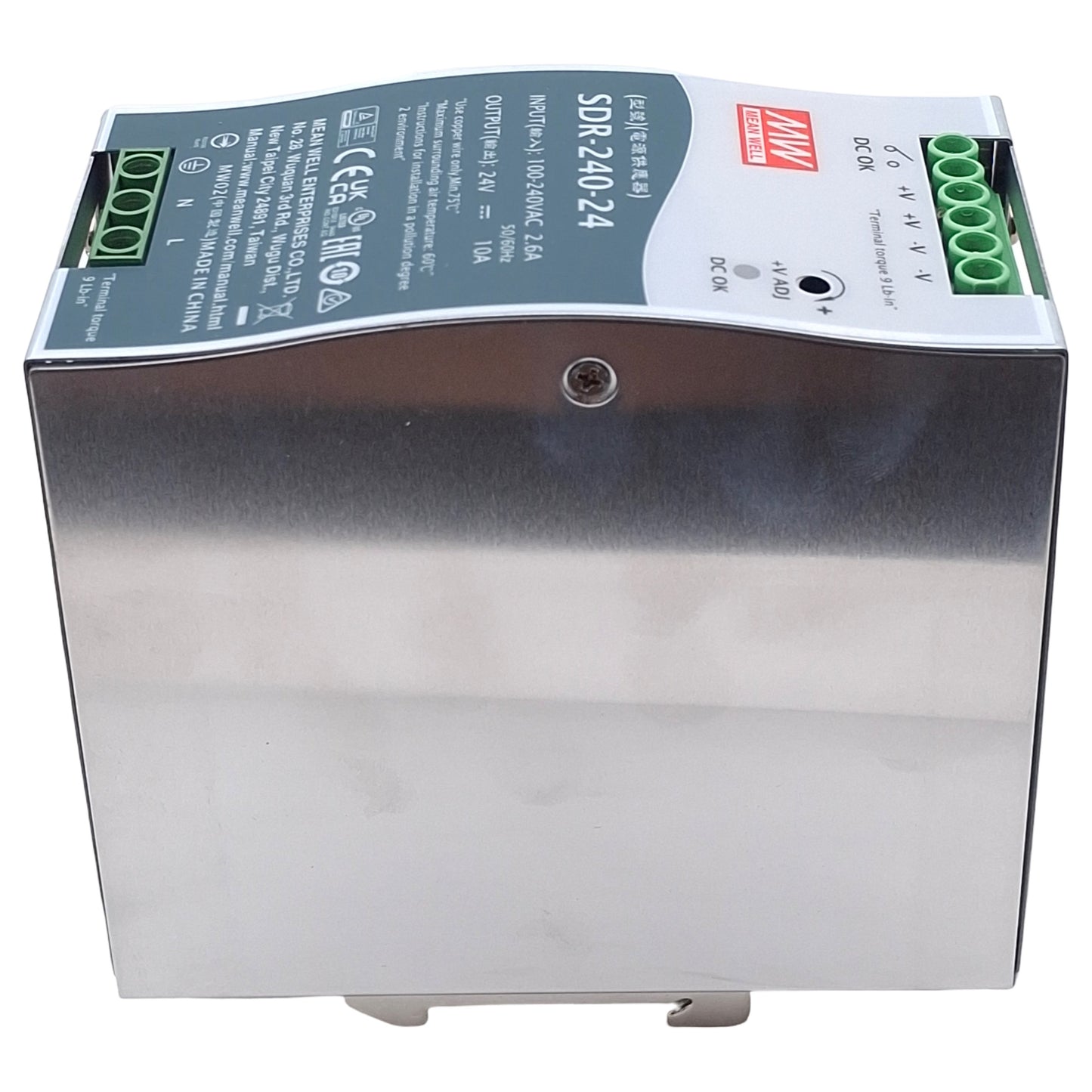 New Mean Well SDR-240-24 Power Supply, 100-240VAC In, 10A 24VDC Out, DIN Rail