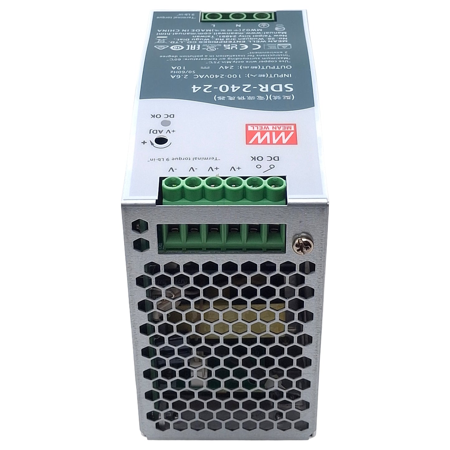 New Mean Well SDR-240-24 Power Supply, 100-240VAC In, 10A 24VDC Out, DIN Rail