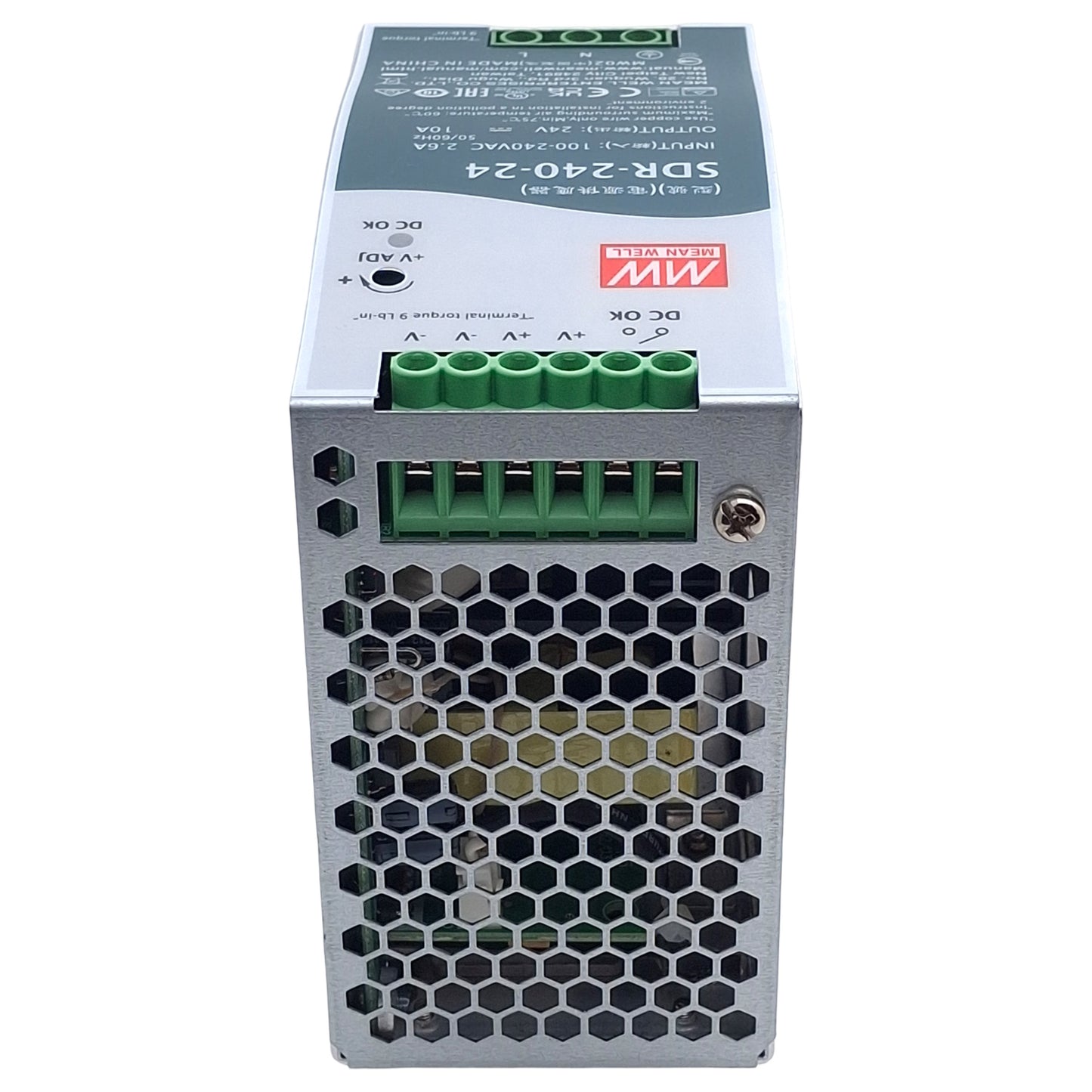 New – Open box Mean Well SDR-240-24 Power Supply, 100-240VAC In, 24VDC 10A Out, DIN Rail