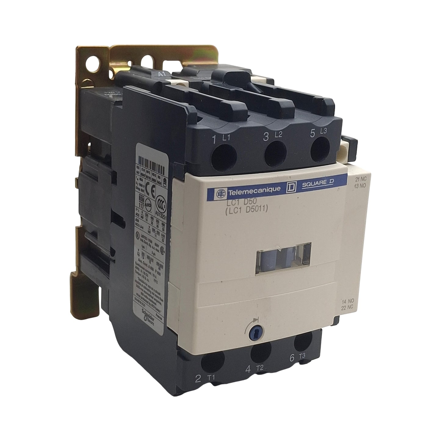 Used Schneider Telemecanique LC1D5011-V120 Contactor, 3-Pole + 1NO&1NC, 120VAC Coil
