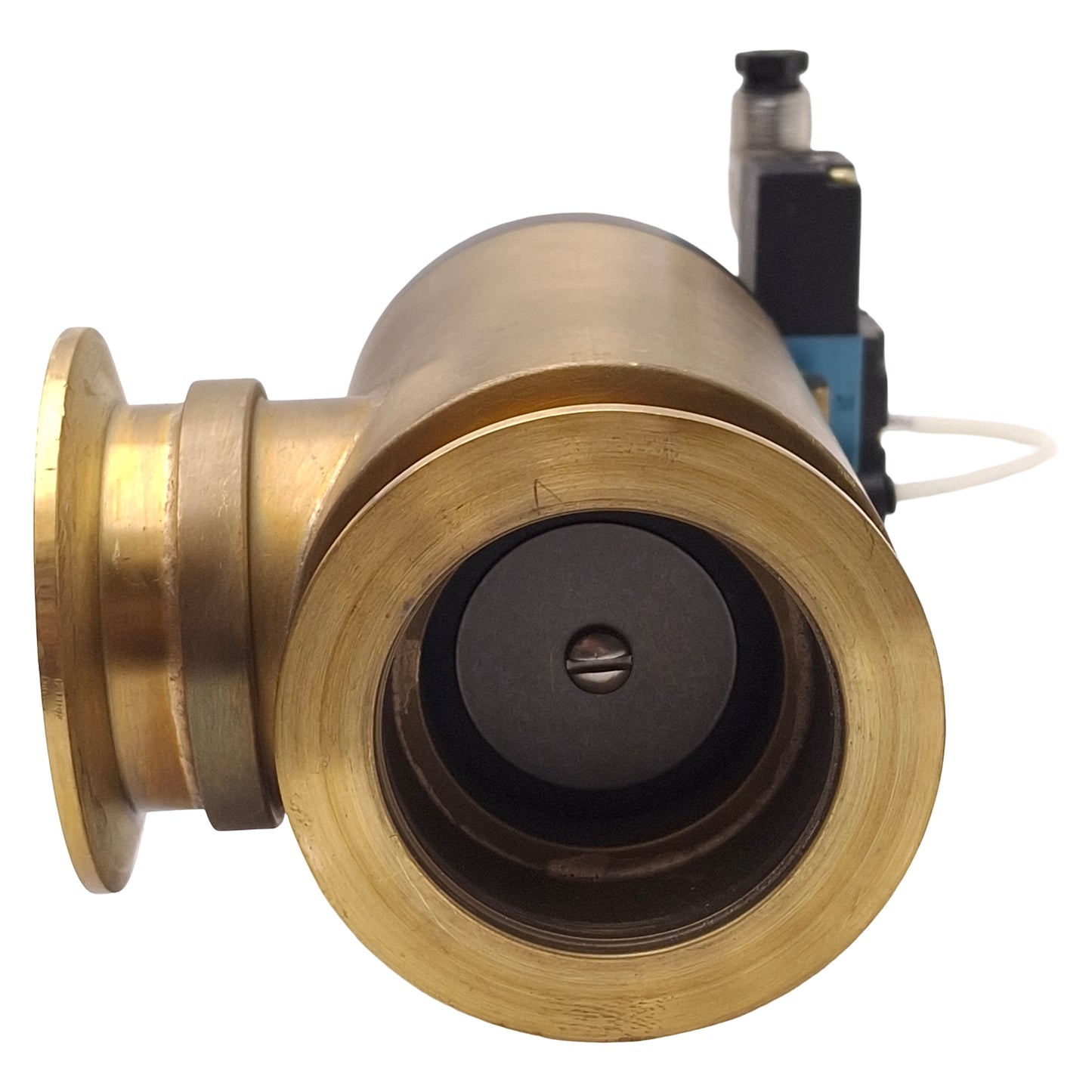 Used Key BA-200-P-K High Vacuum Brass Right Angle Valve 60-100psi, NW-50, 120VAC Coil
