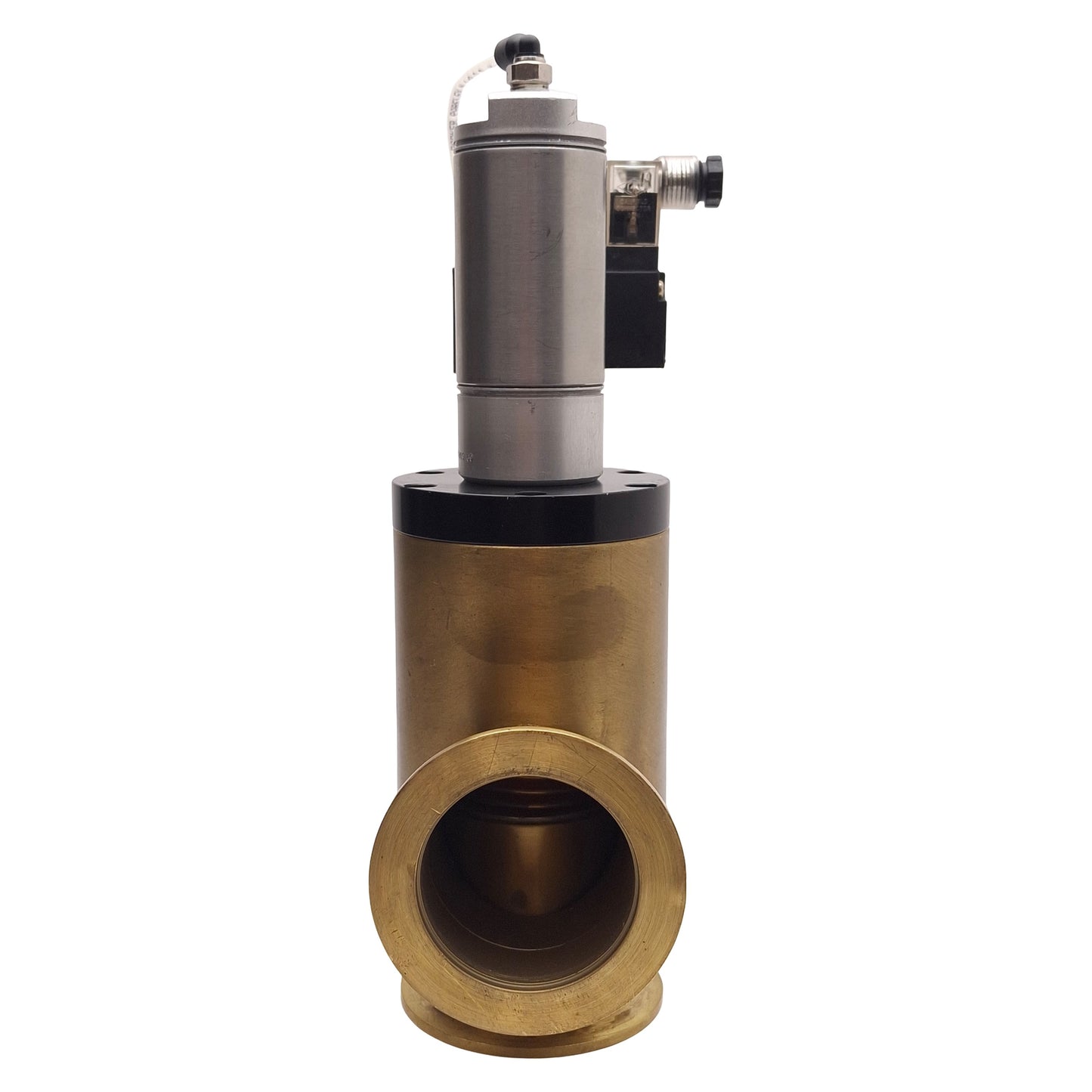 Used Key BA-200-P-K High Vacuum Brass Right Angle Valve 60-100psi, NW-50, 120VAC Coil