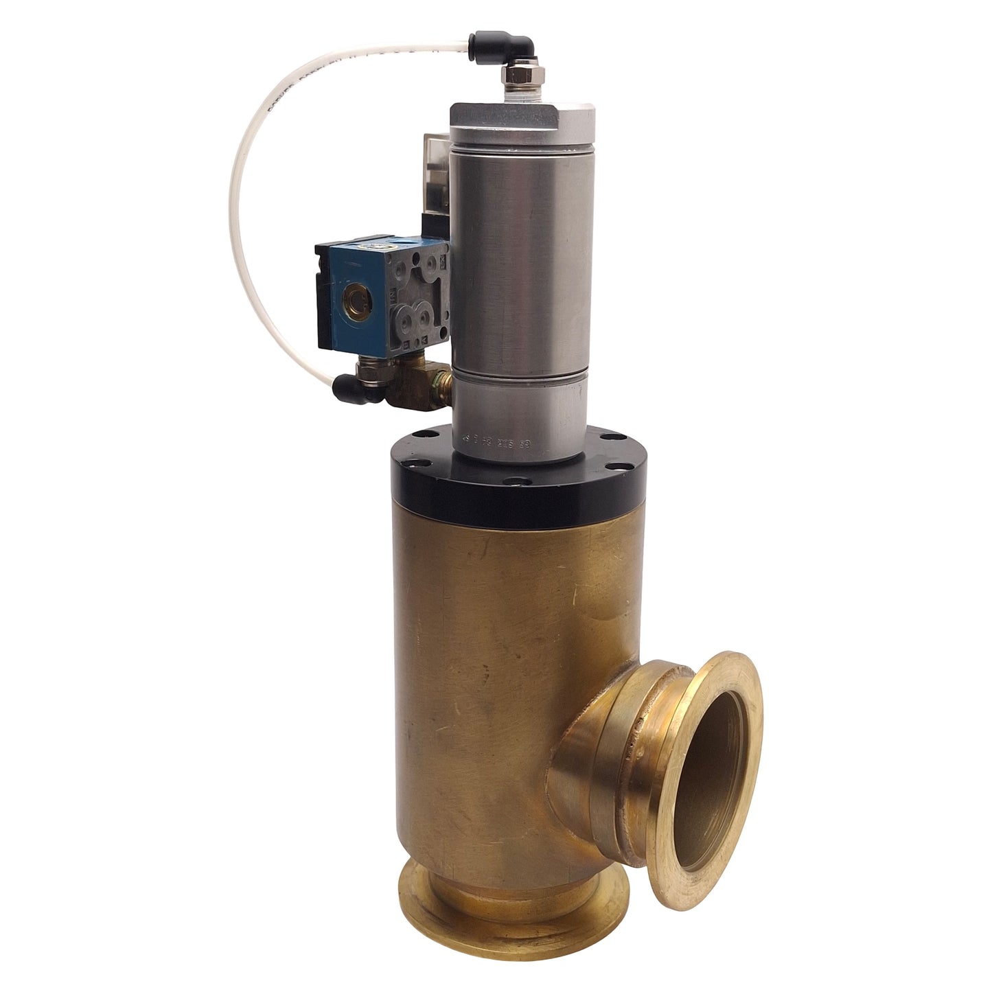 Used Key BA-200-P-K High Vacuum Brass Right Angle Valve 60-100psi, NW-50, 120VAC Coil