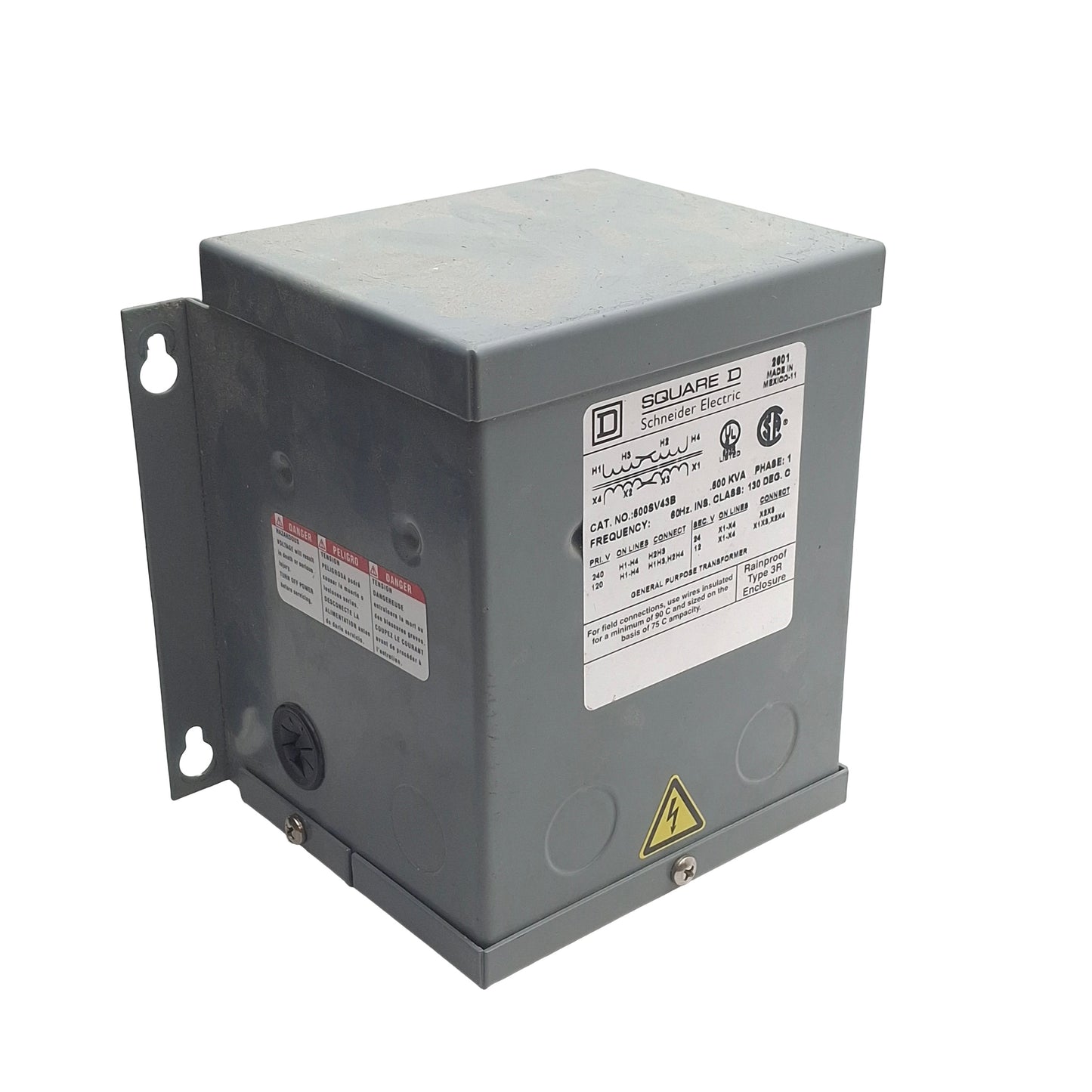 Used Sqaure D 500SV43B Buck Boost Transformer, 120x240V Pri, 12/24V Secondary, 0.5kVA