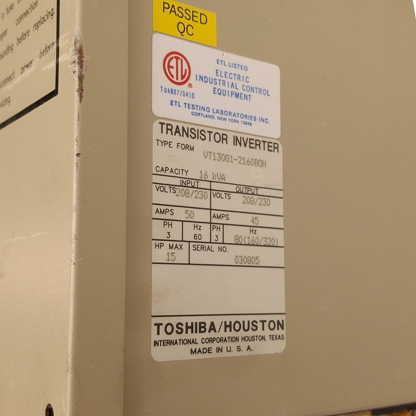 Used Toshiba VT130G1-2160B0H VFD Motor Drive 208/230VAC 3-Phase, 15HP