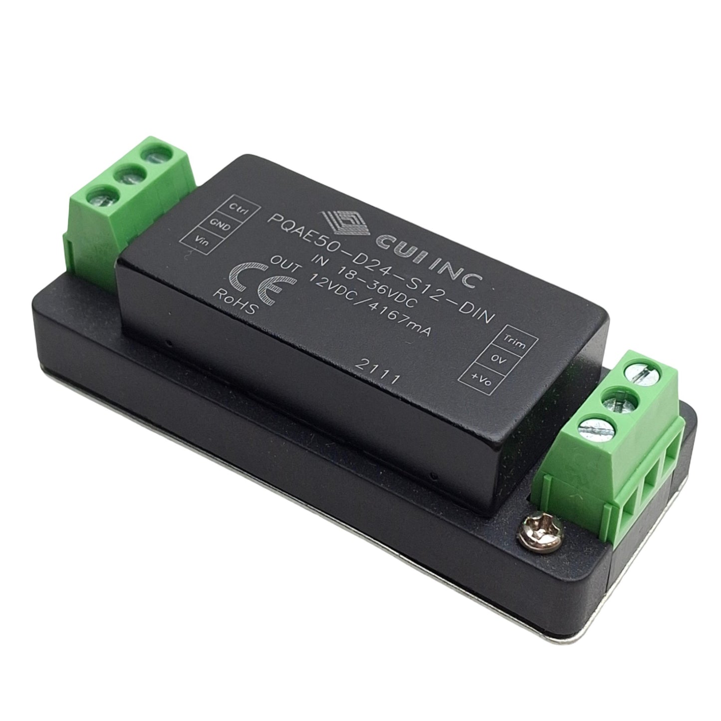 Used CUI PQAE50-D24-S12-DIN DC-DC Converter Power Supply 18-36VDC, 12VDC Out 4.1A 50W
