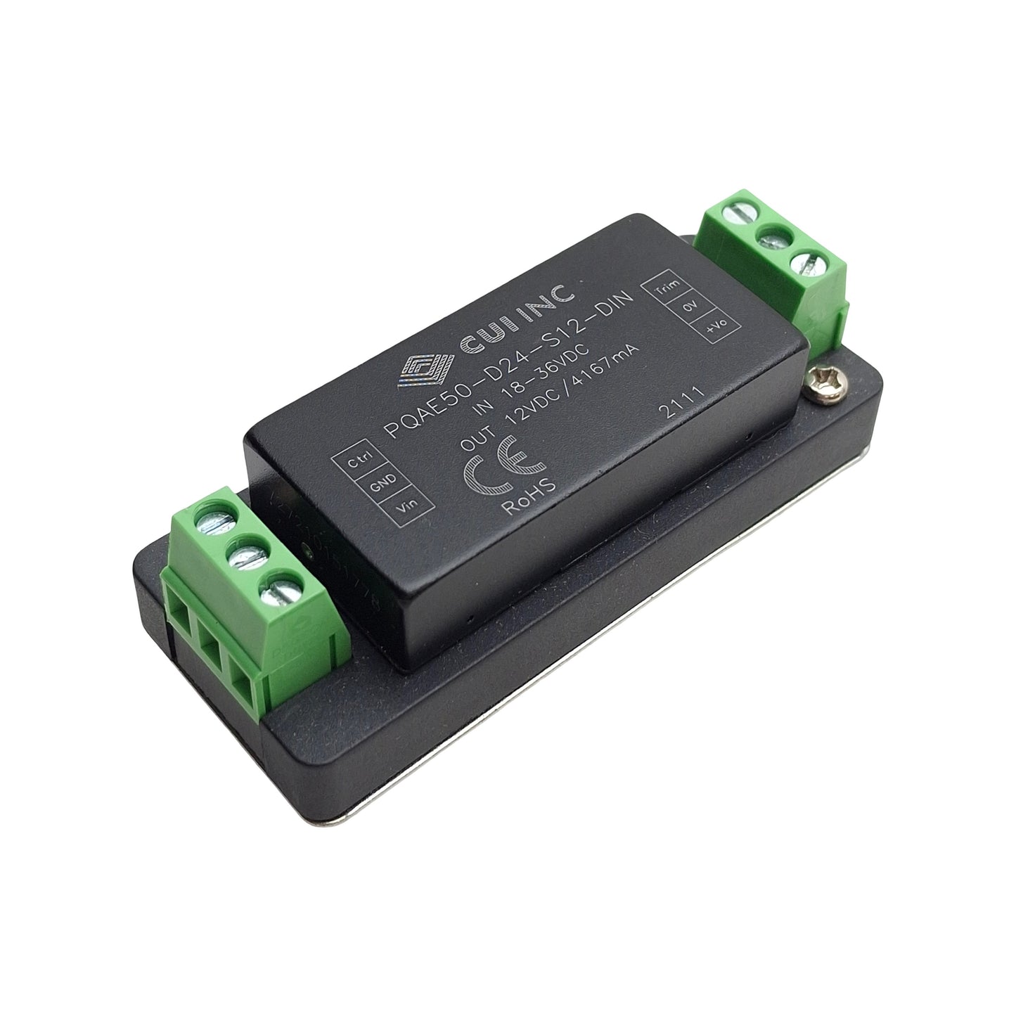 Used CUI PQAE50-D24-S12-DIN DC-DC Converter Power Supply 18-36VDC, 12VDC Out 4.1A 50W