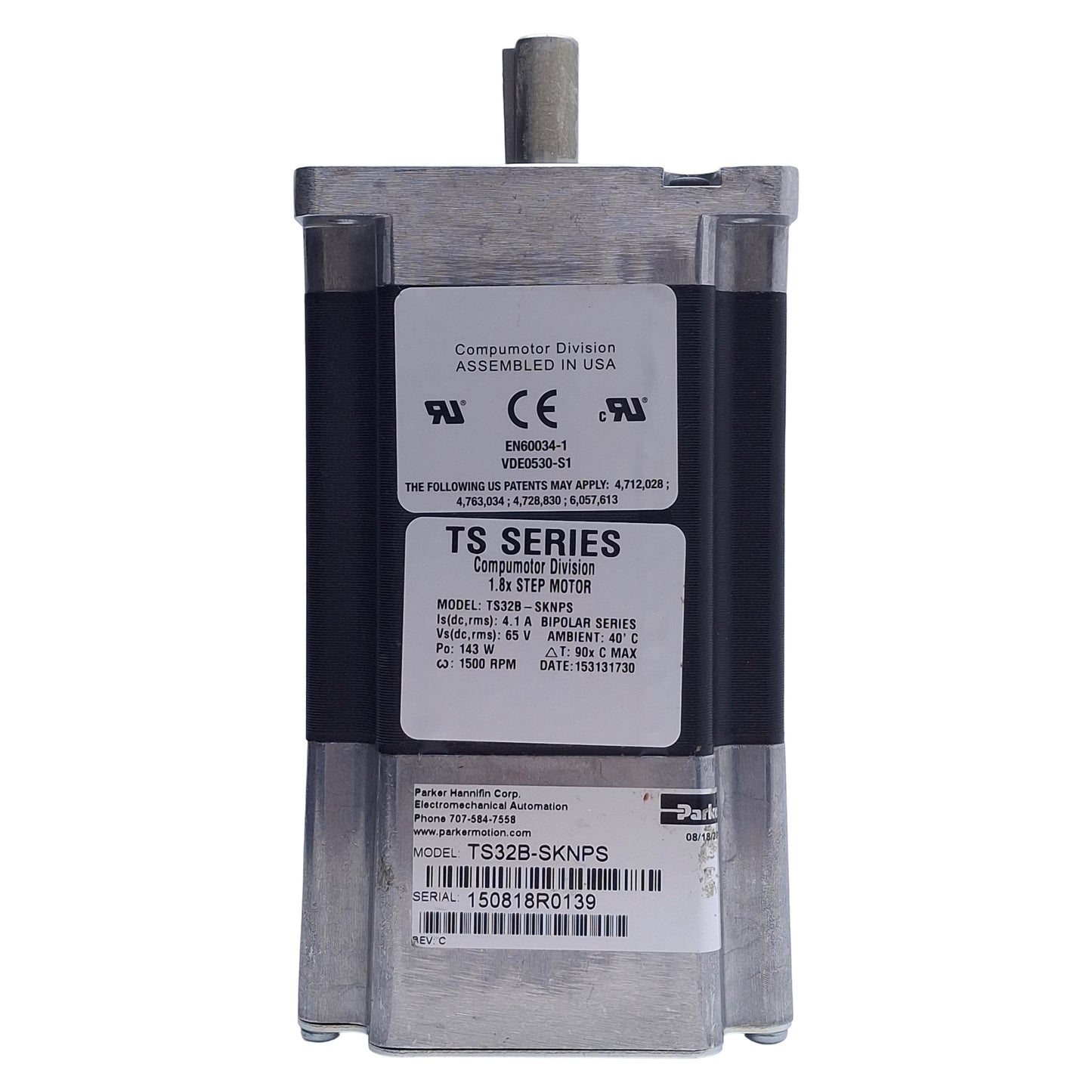 New – Open box Parker TS32B-SKNPS Stepper Motor, 65VDC 4.1A 143W, 1.8°/Step, 1500RPM, NEMA 34