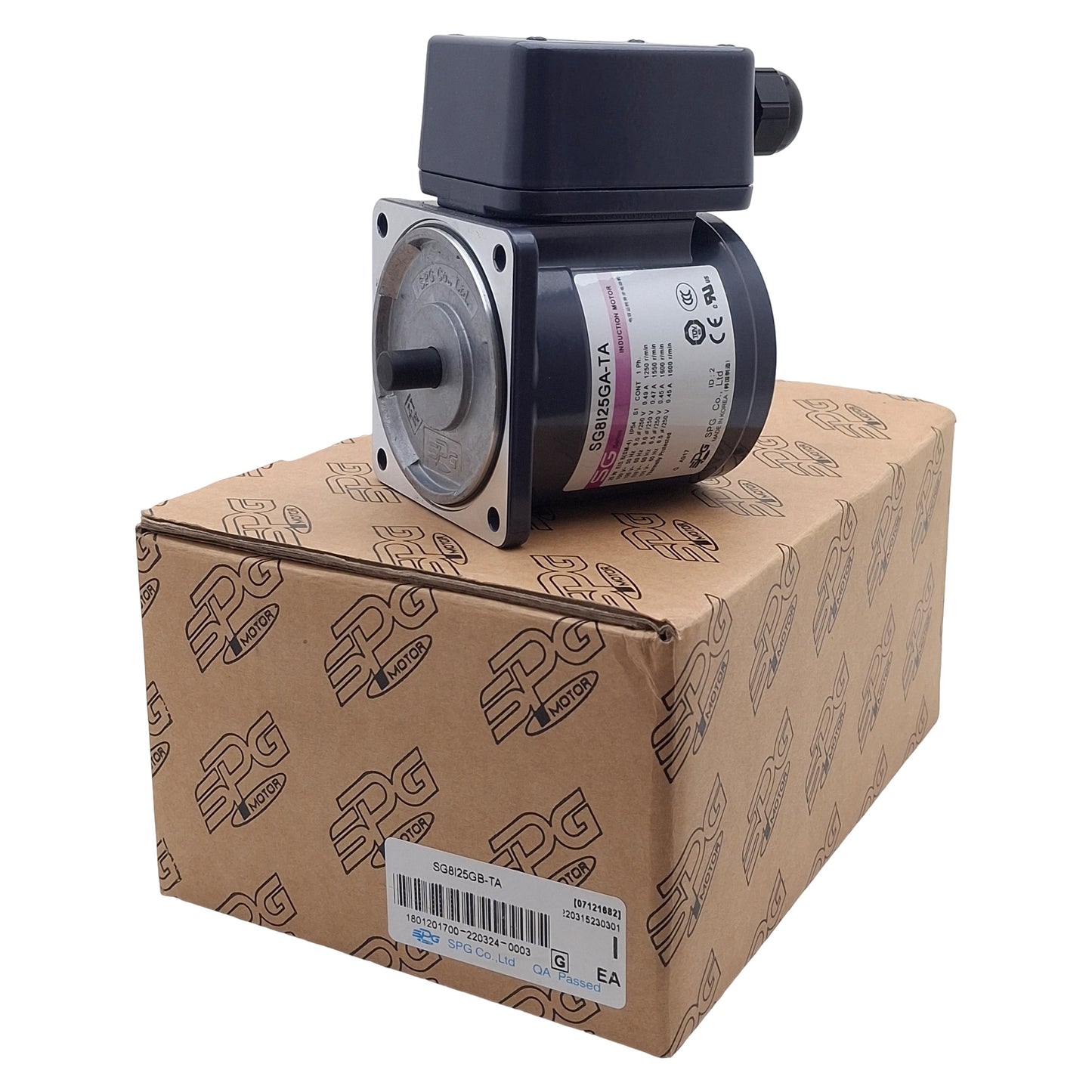 New SPG SG8I25GA-TA Induction Motor, 4-Pole, 1Ø 100/110VAC 50/60Hz, 25W, 80mm Frame