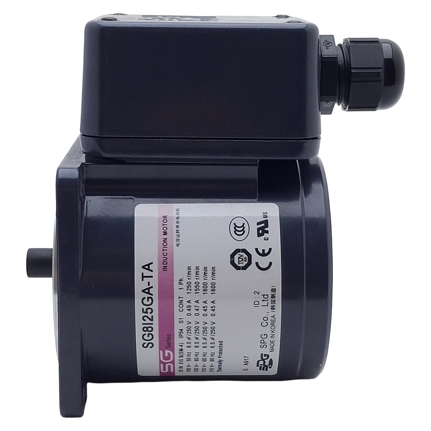 New SPG SG8I25GA-TA Induction Motor, 4-Pole, 1Ø 100/110VAC 50/60Hz, 25W, 80mm Frame