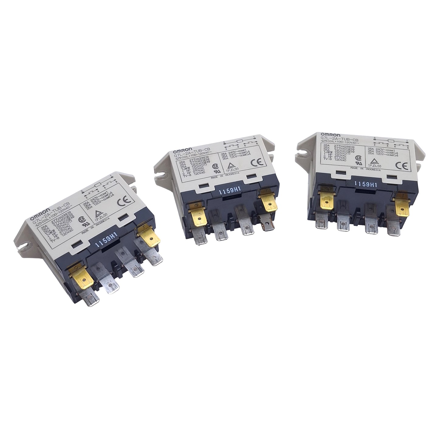 Used Lot of 3 Omron G7L-2A-TUB-CB Relay Square, DPST-NO, 2-Poles, 100-120VAC Coil